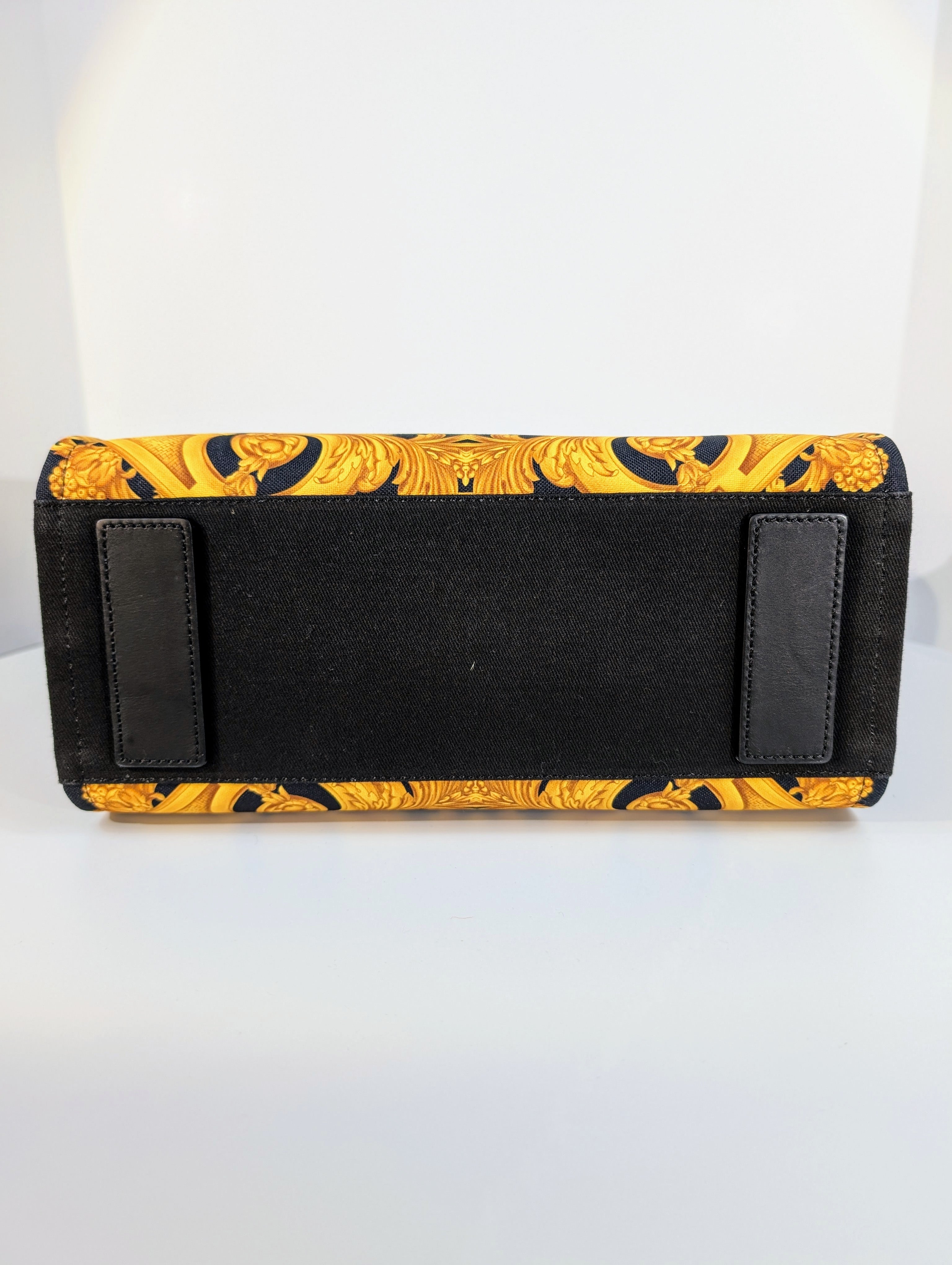 Versace Medusa Black Gold Canvas Small Tote Greca Shoulder Strap Bag