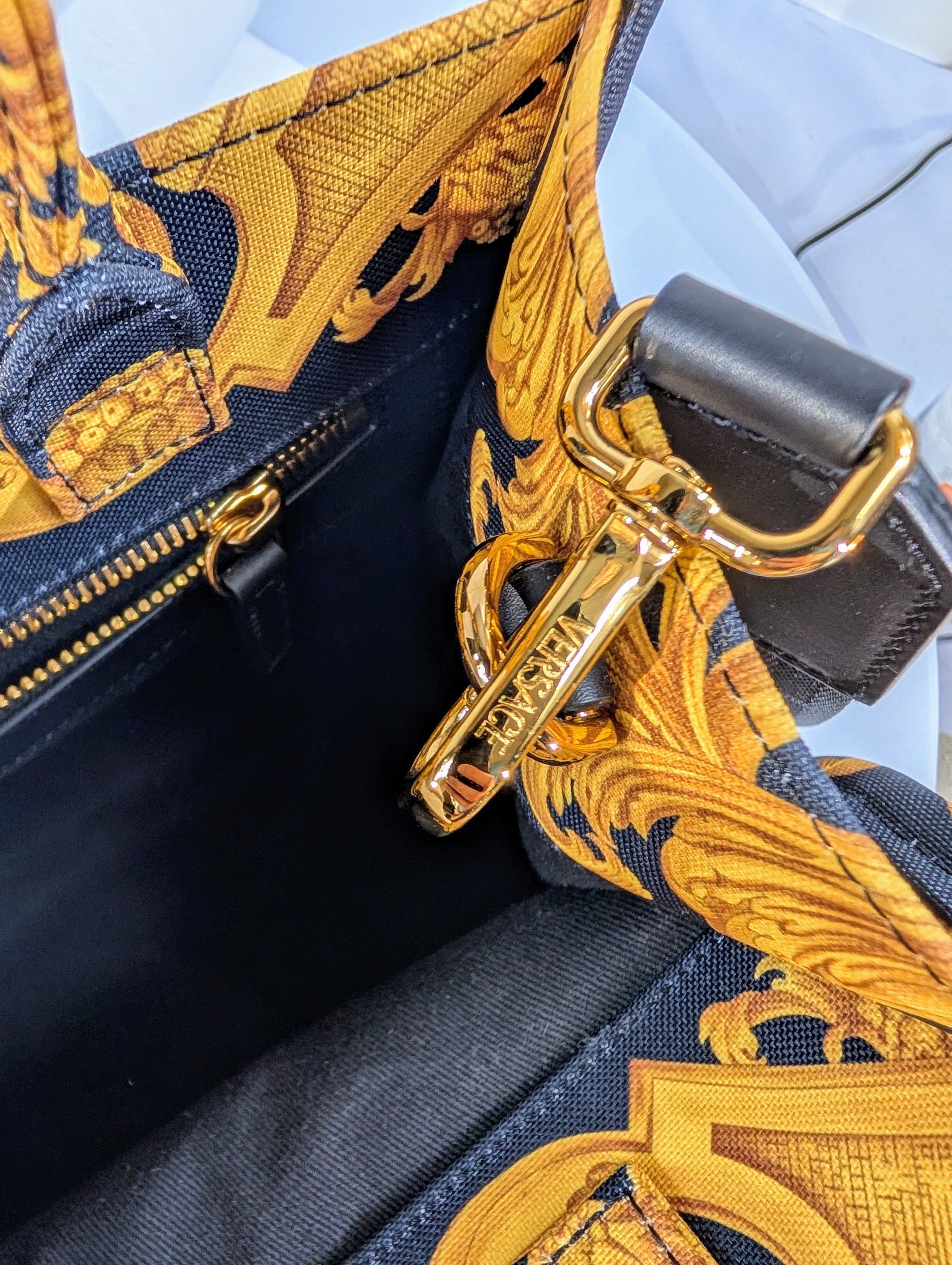 Versace Medusa Black Gold Canvas Small Tote Greca Shoulder Strap Bag