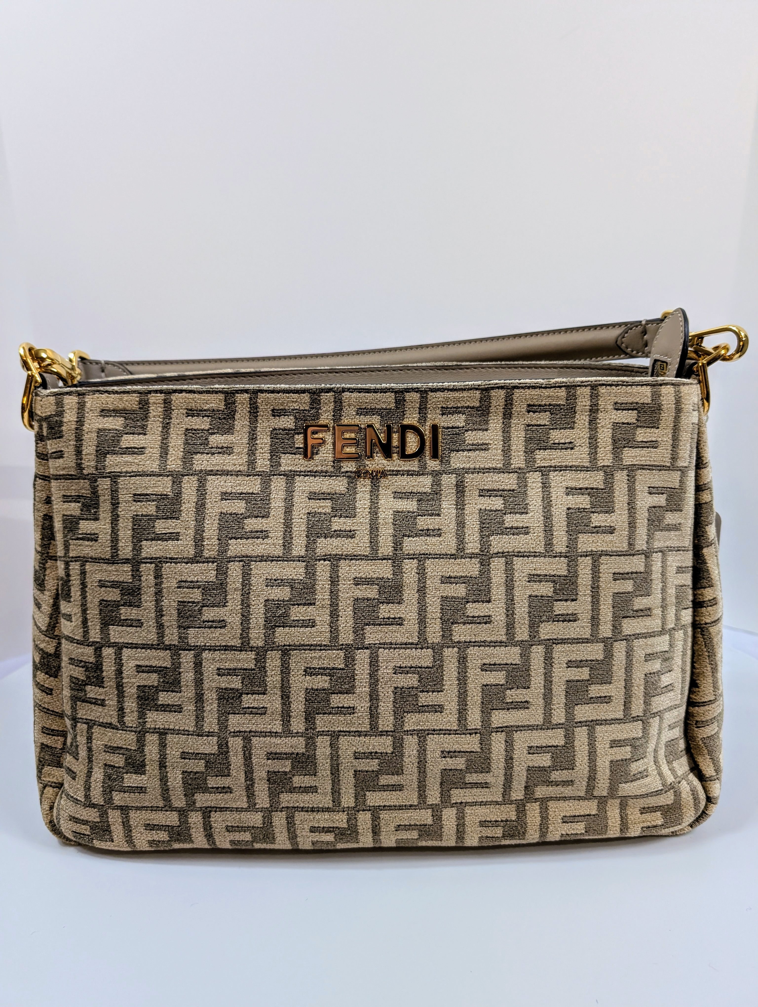 Fendi Brown O’Clock Zip Shoulder Bag Zucca Chenille Bag
