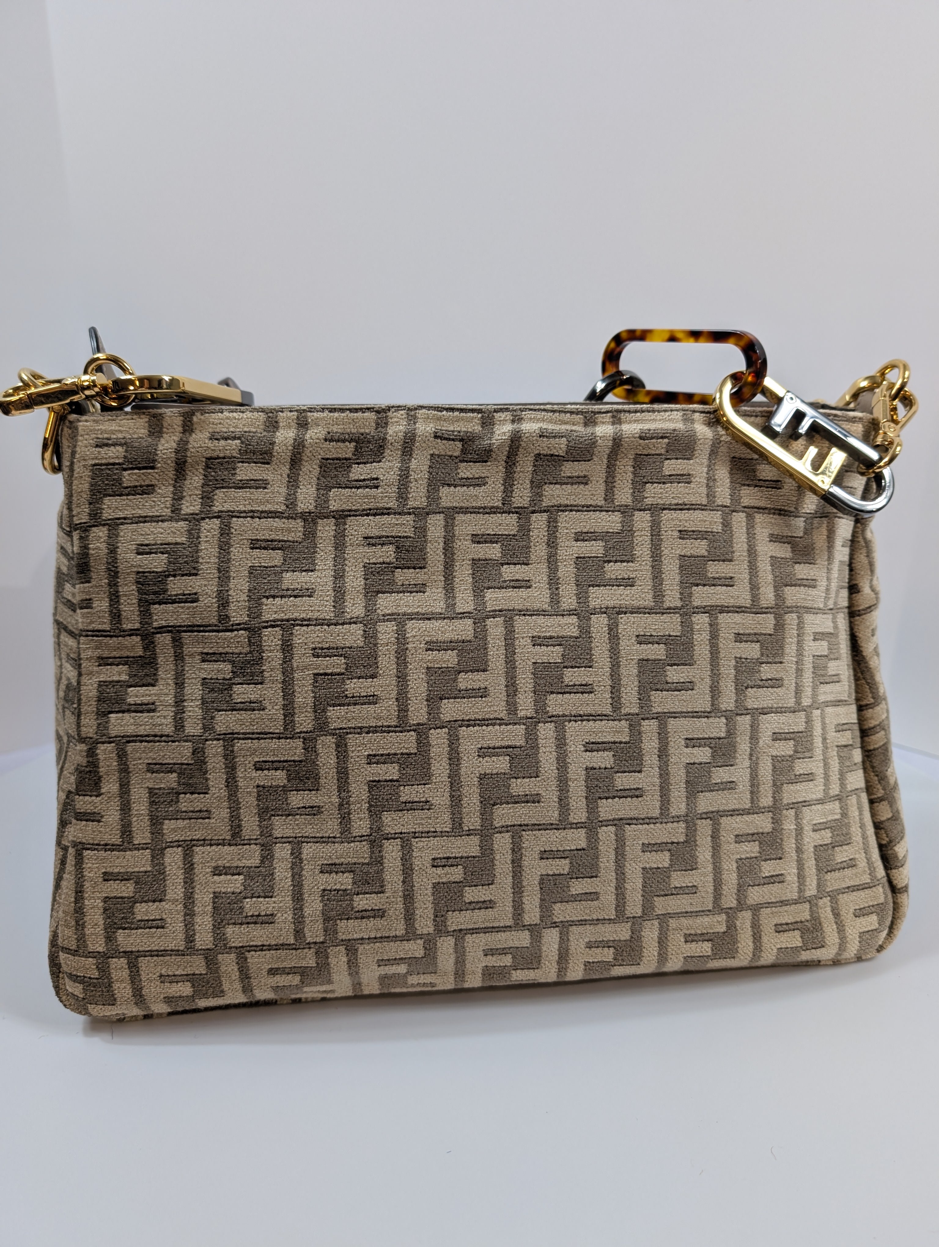 Fendi Brown O’Clock Zip Shoulder Bag Zucca Chenille Bag