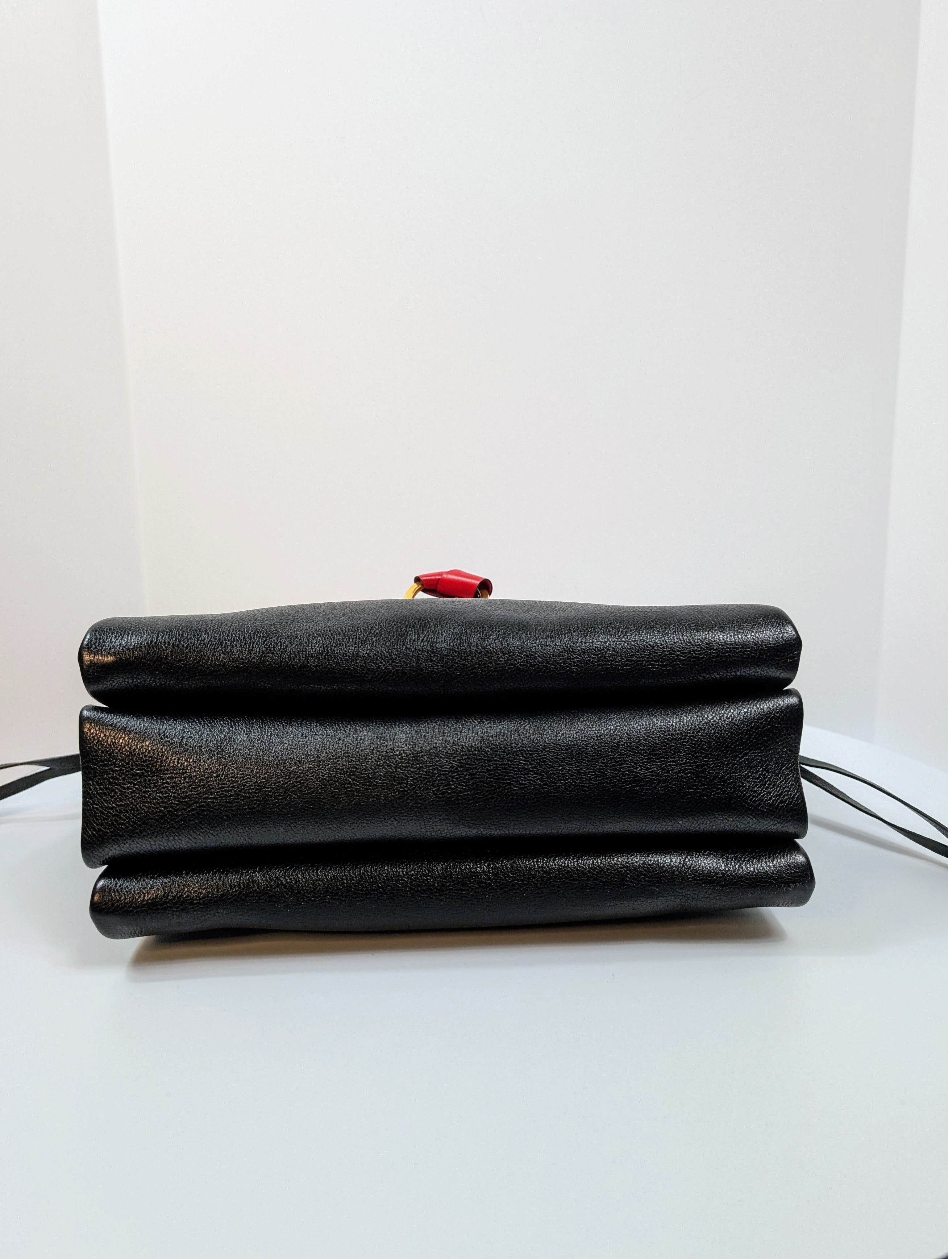 Valentino Garavani V-Ring Double-Flap Red, Black and Burgundy Leather Bag