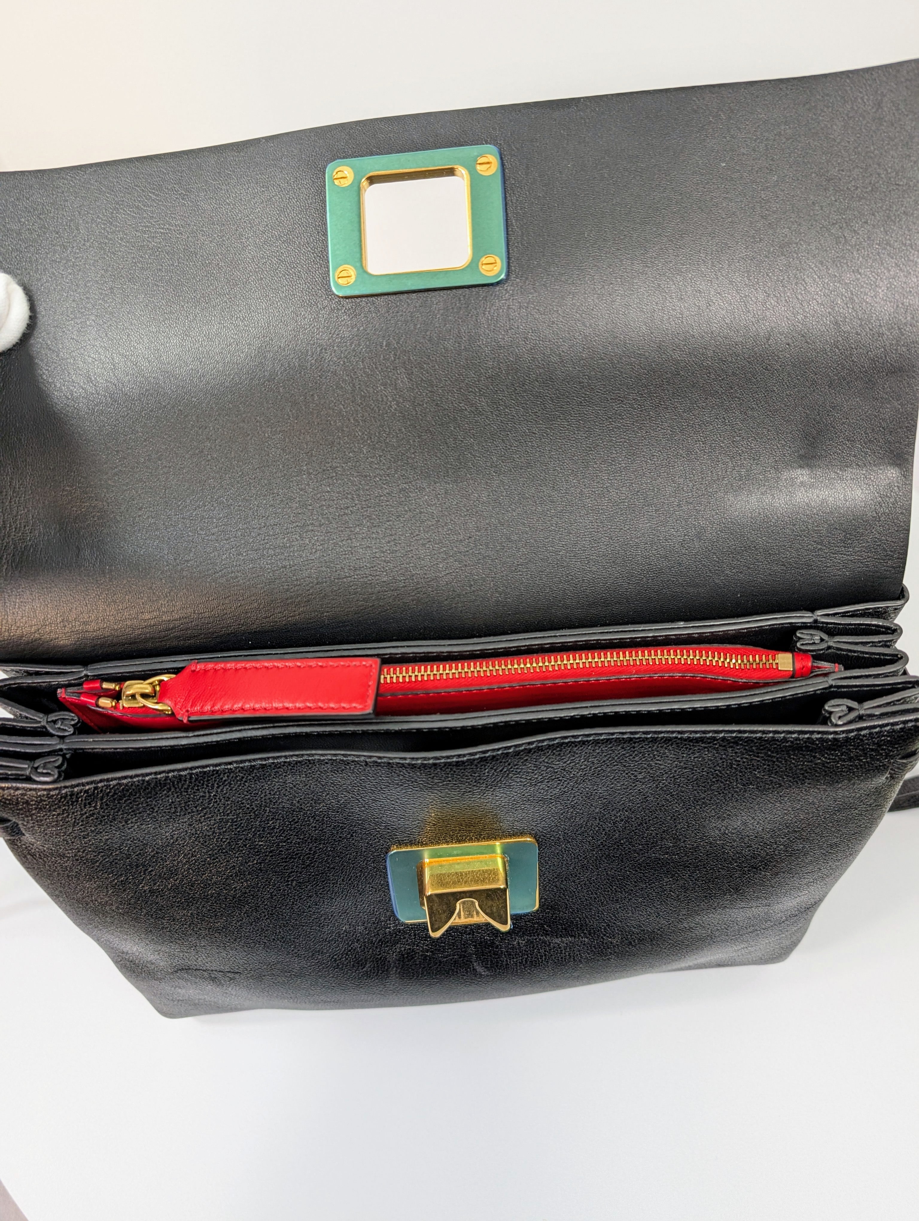 Valentino Garavani V-Ring Double-Flap Red, Black and Burgundy Leather Bag