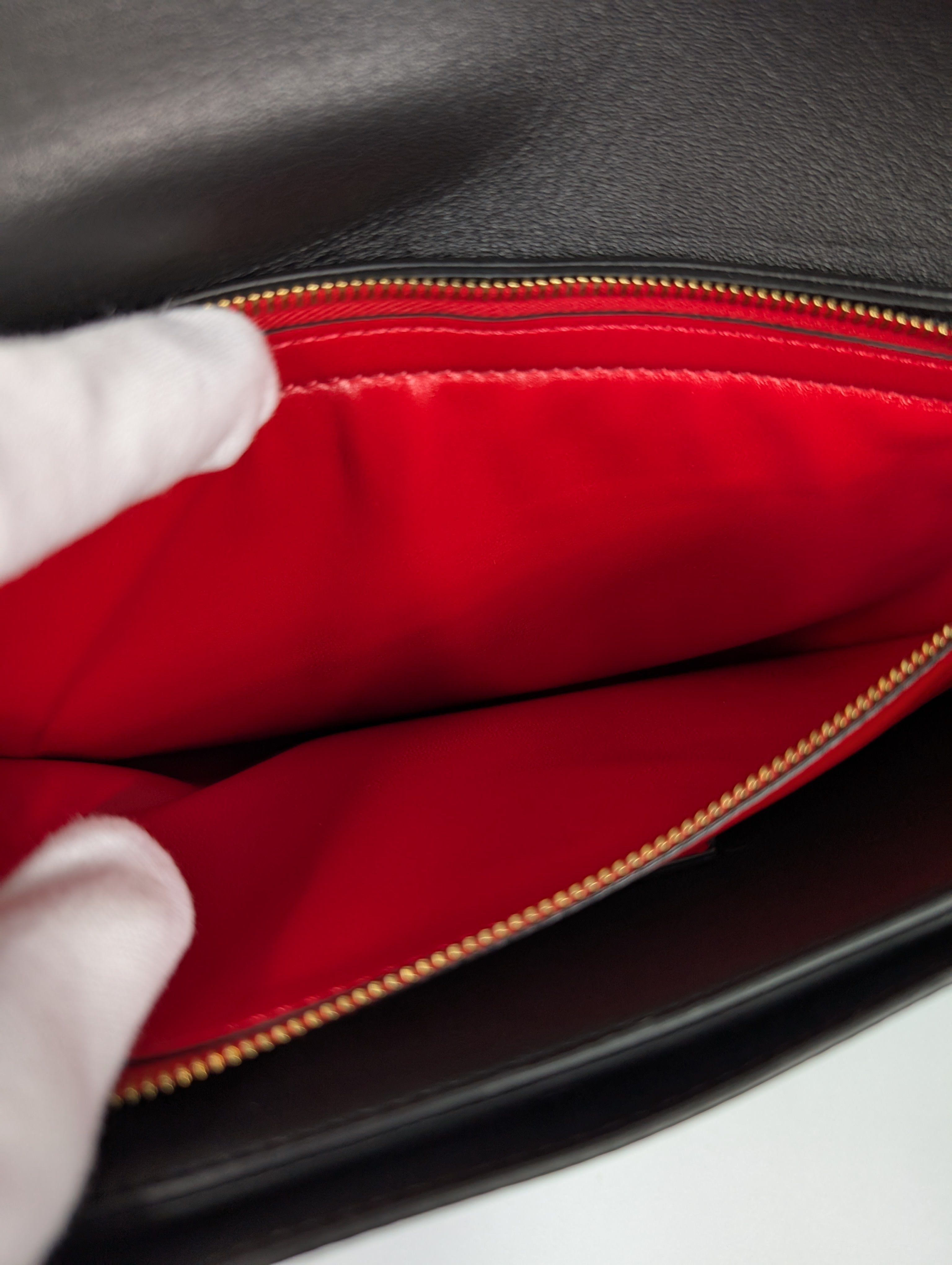 Valentino Garavani V-Ring Double-Flap Red, Black and Burgundy Leather Bag