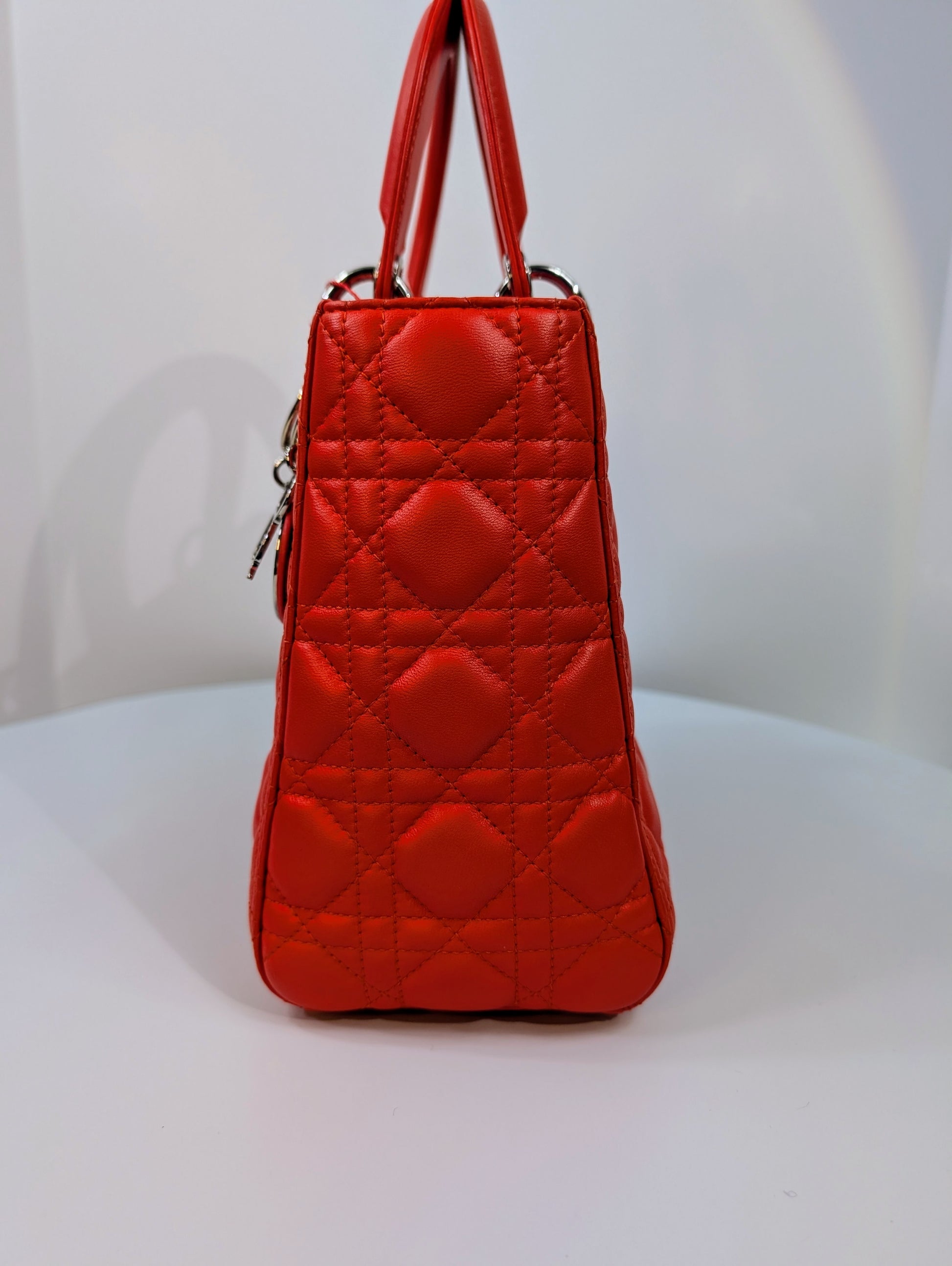 Dior Lady Dior Bright Red-Orange Quilted Lambskin and Charm