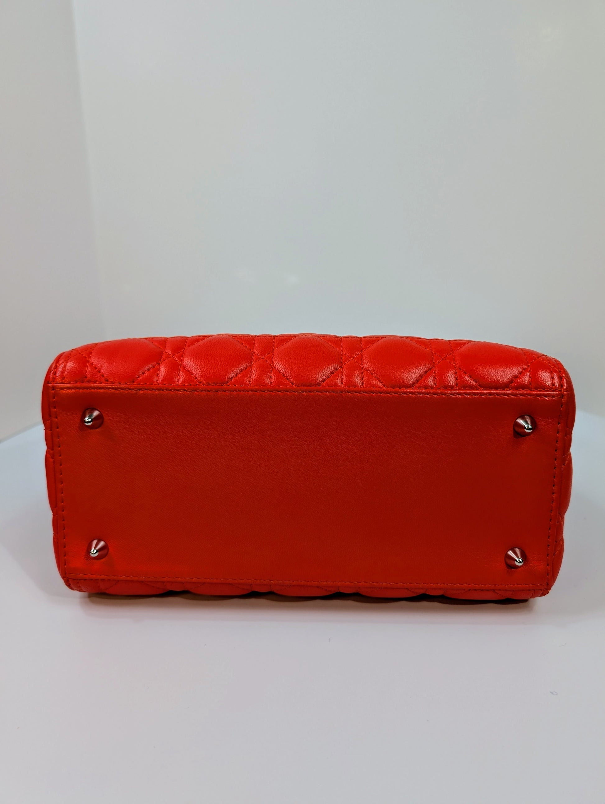 Dior Lady Dior Bright Red-Orange Quilted Lambskin and Charm