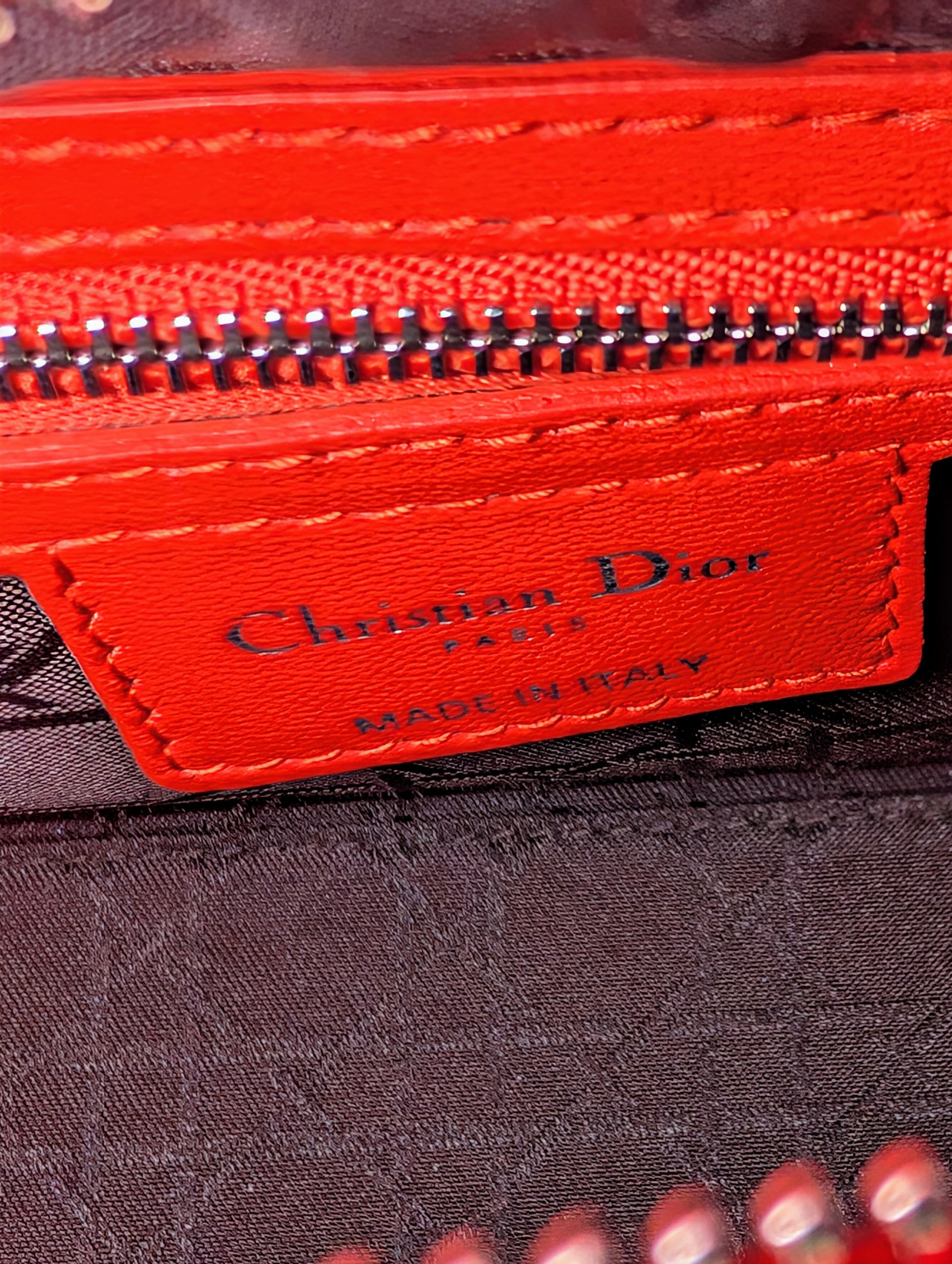 Dior Lady Dior Bright Red-Orange Quilted Lambskin and Charm