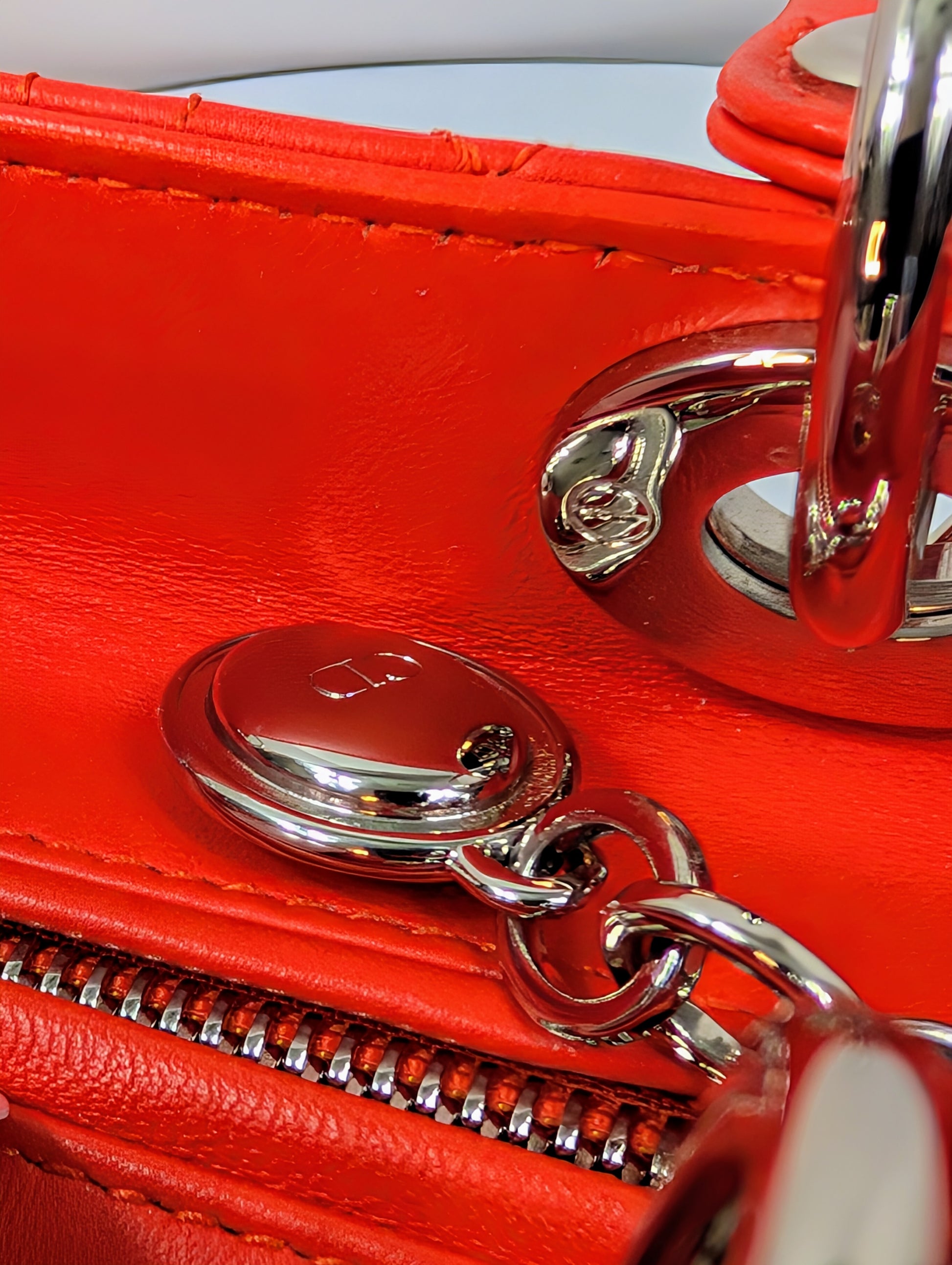 Dior Lady Dior Bright Red-Orange Quilted Lambskin and Charm