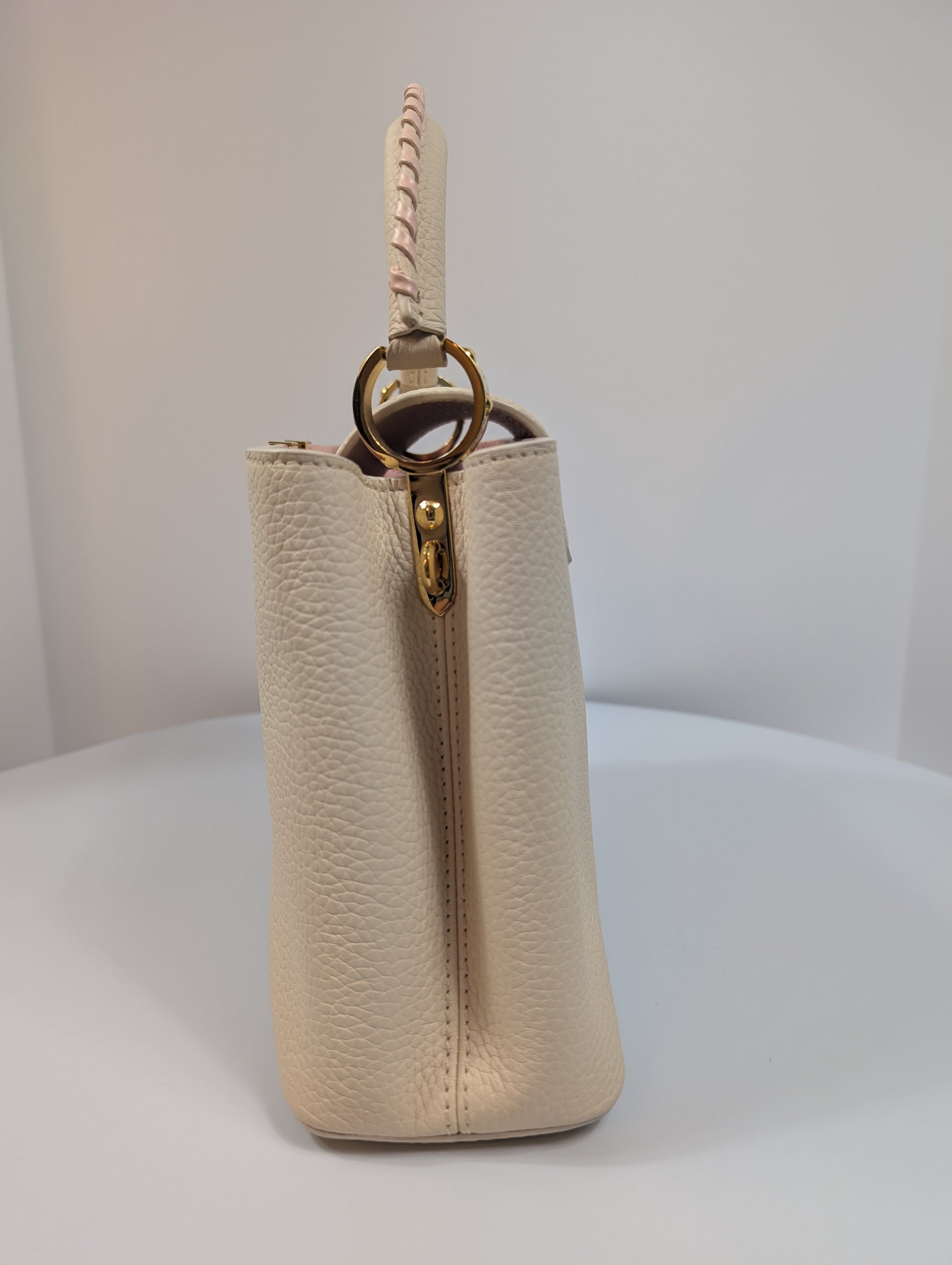 Louis Vuitton Rare Pink and Cream Capucines BB in Grained Taurillon Leather