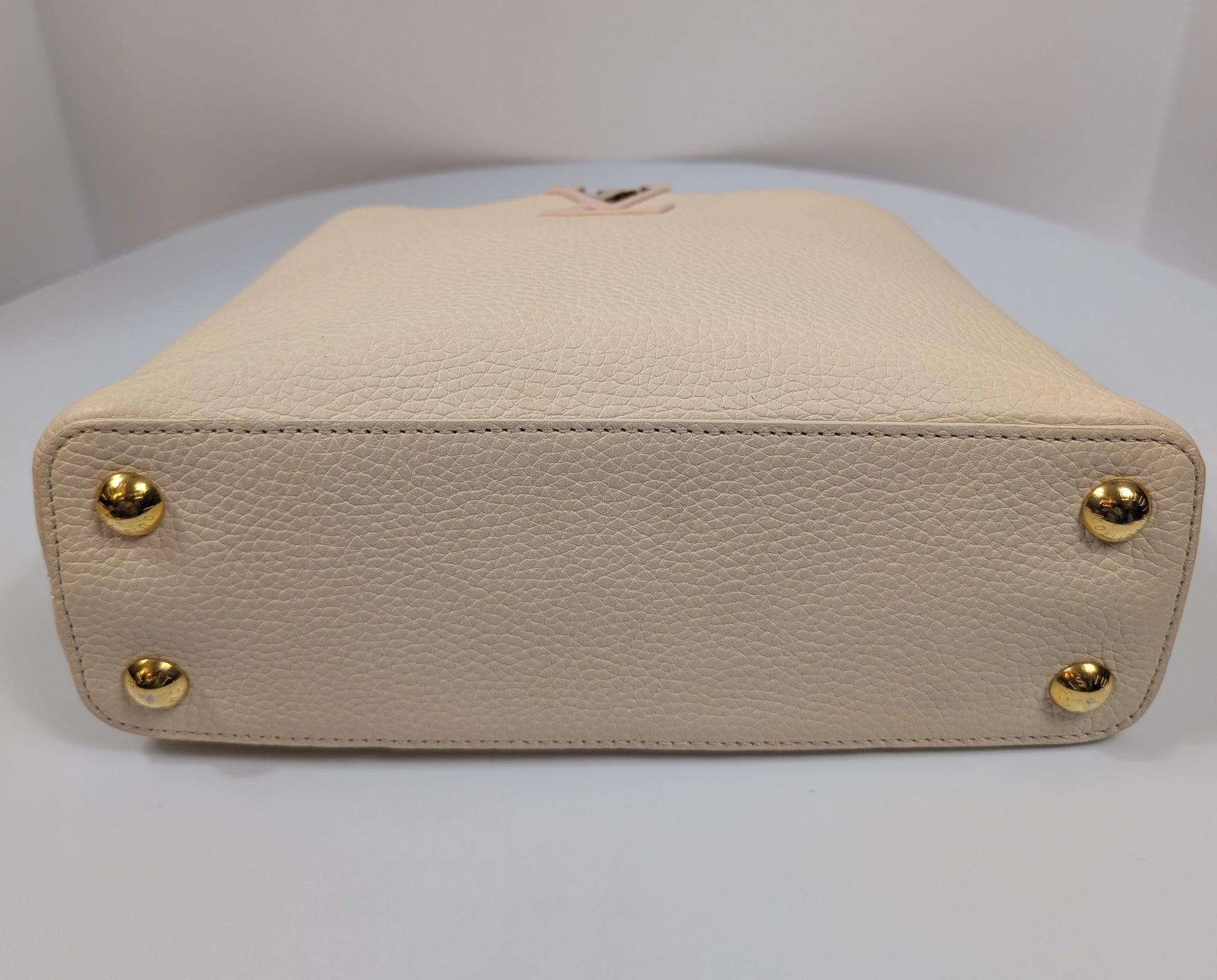 Louis Vuitton Rare Pink and Cream Capucines BB in Grained Taurillon Leather