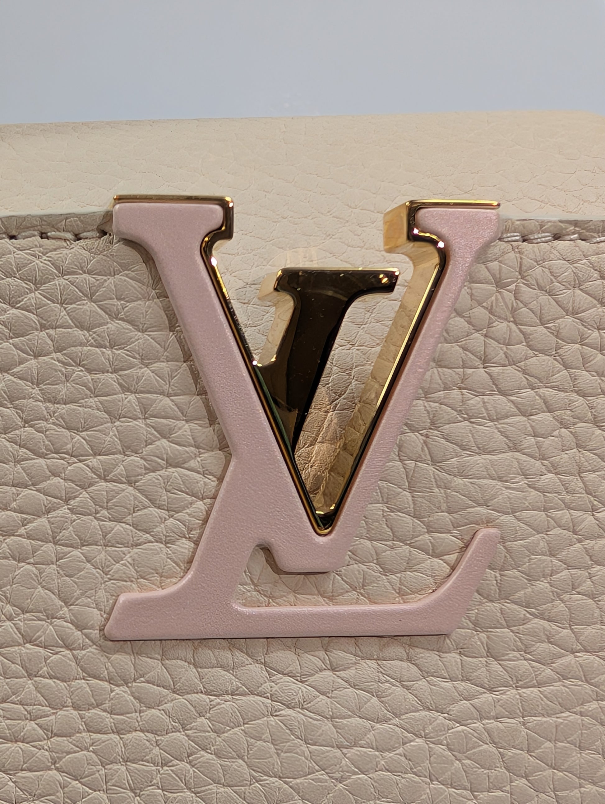 Louis Vuitton Rare Pink and Cream Capucines BB in Grained Taurillon Leather