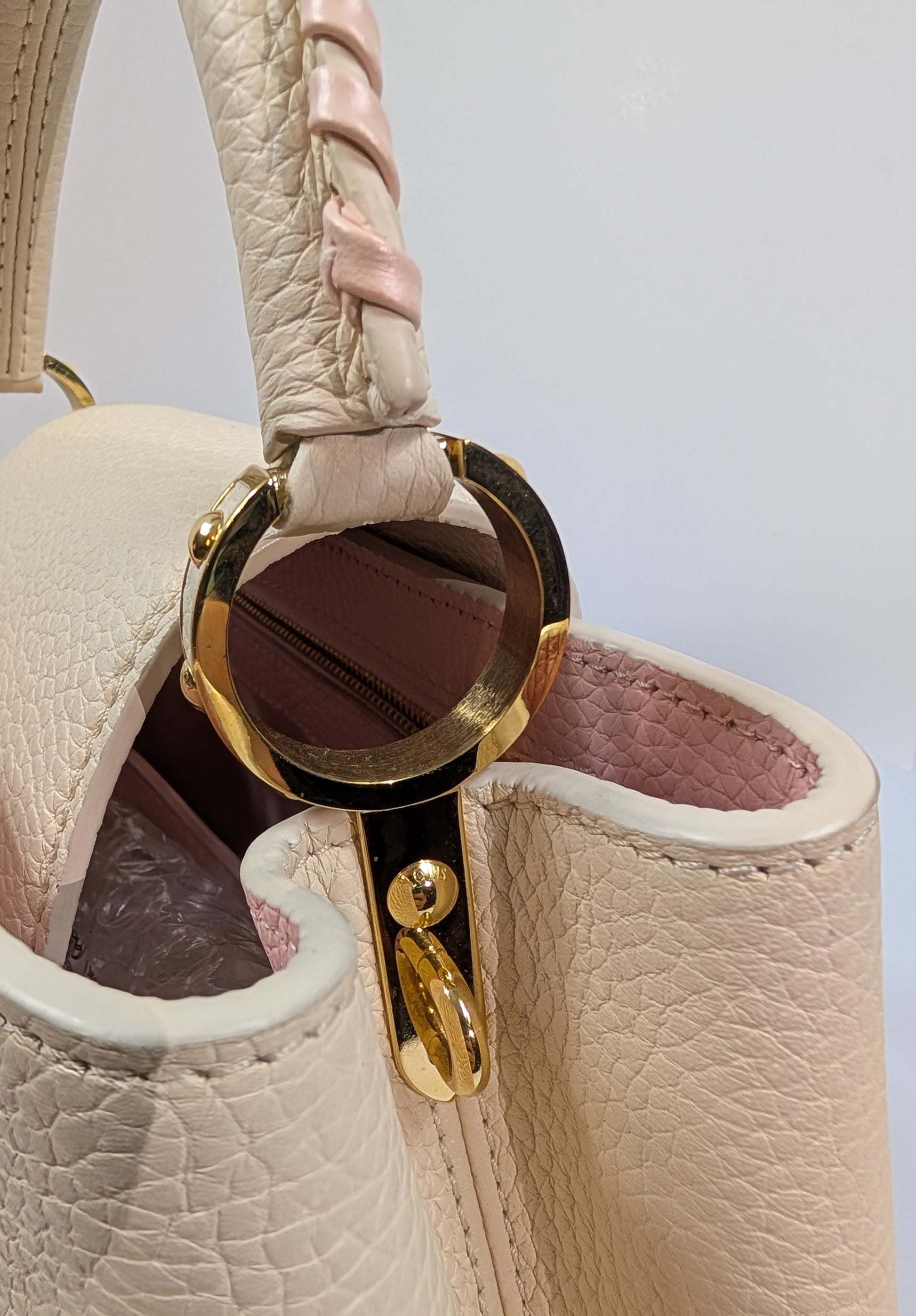 Louis Vuitton Rare Pink and Cream Capucines BB in Grained Taurillon Leather