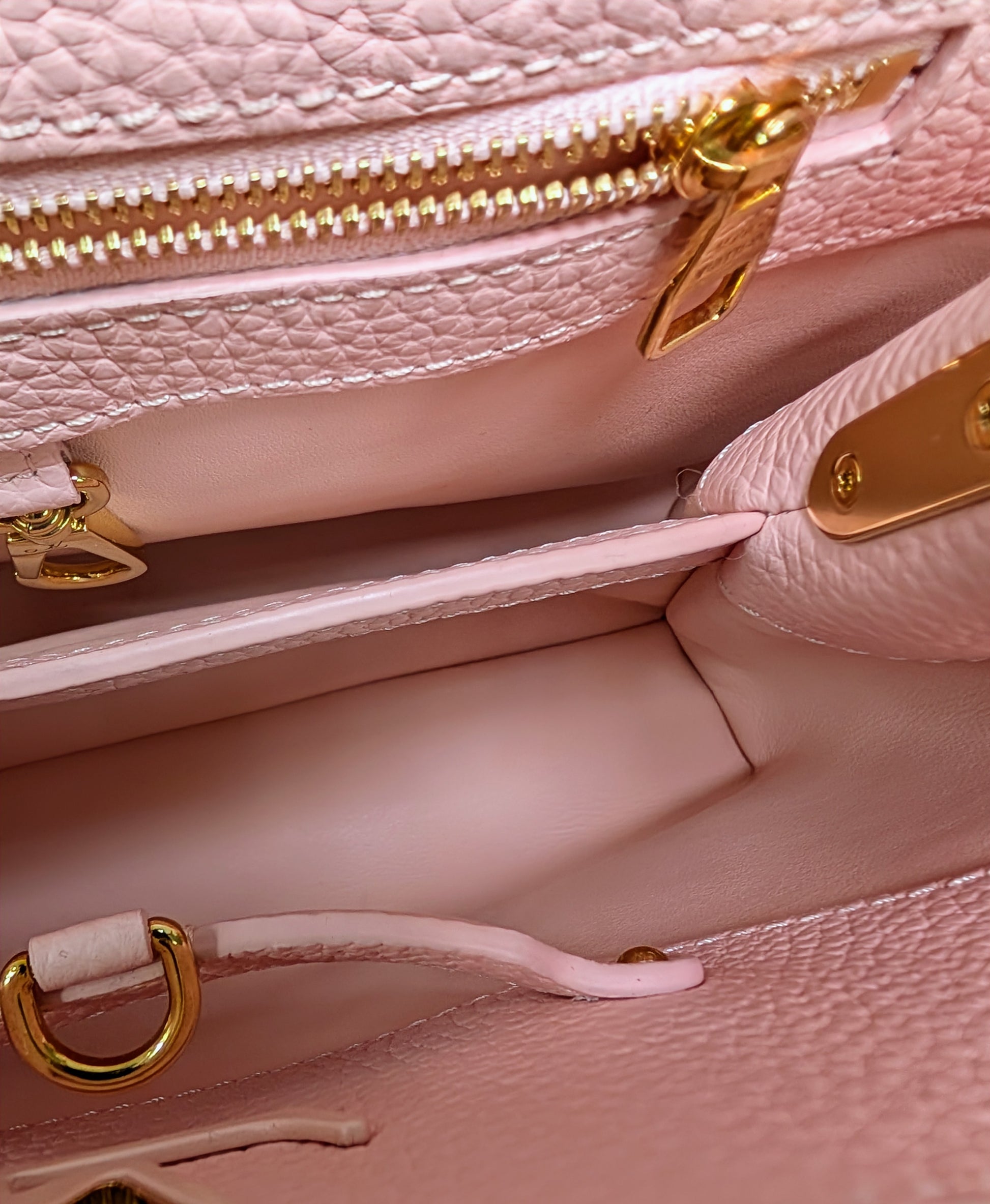 Louis Vuitton Rare Pink and Cream Capucines BB in Grained Taurillon Leather