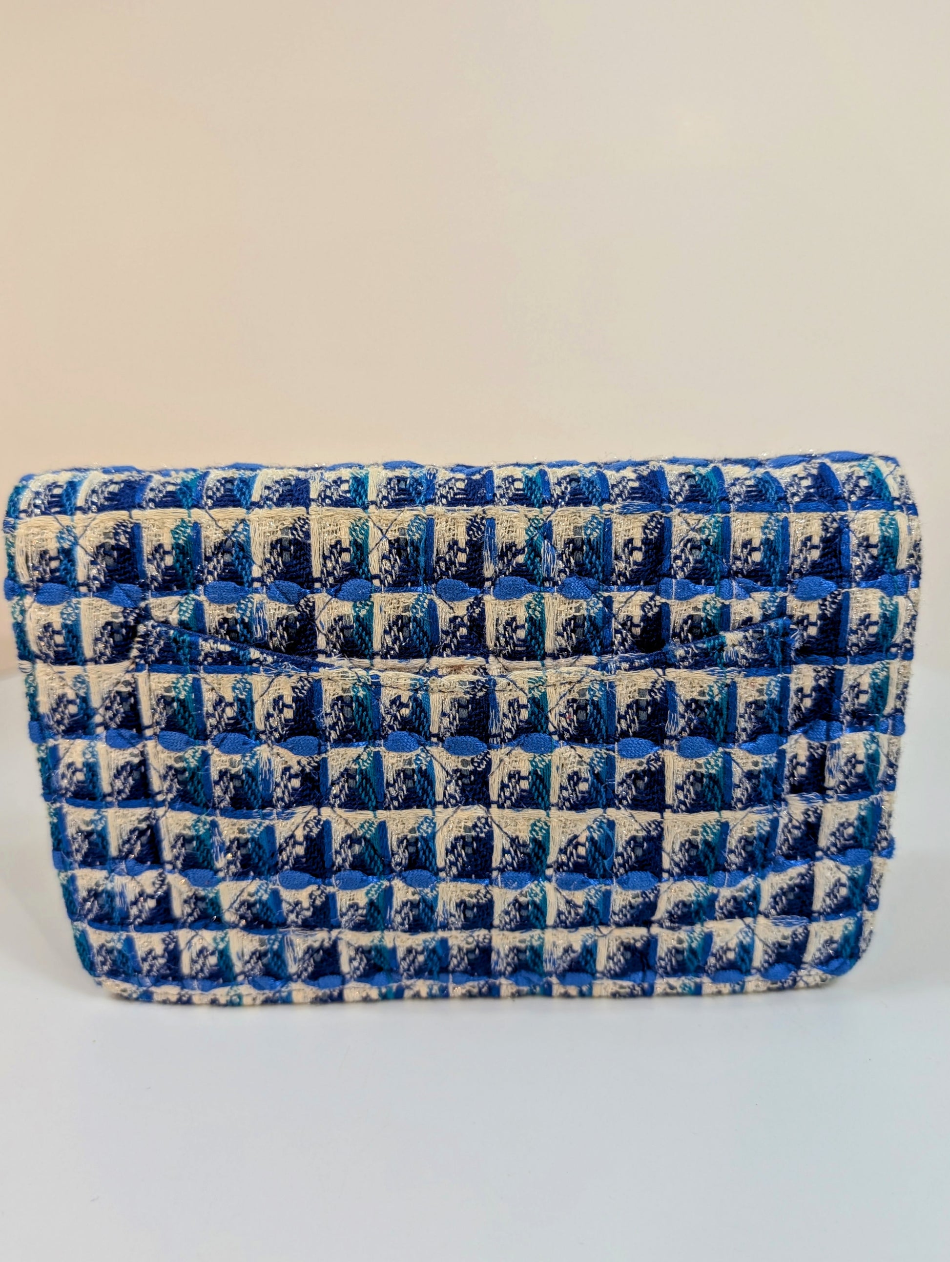 Chanel Blue and White Tweed Wallet on Chain (WOC) with "Lifebuoy" Charm