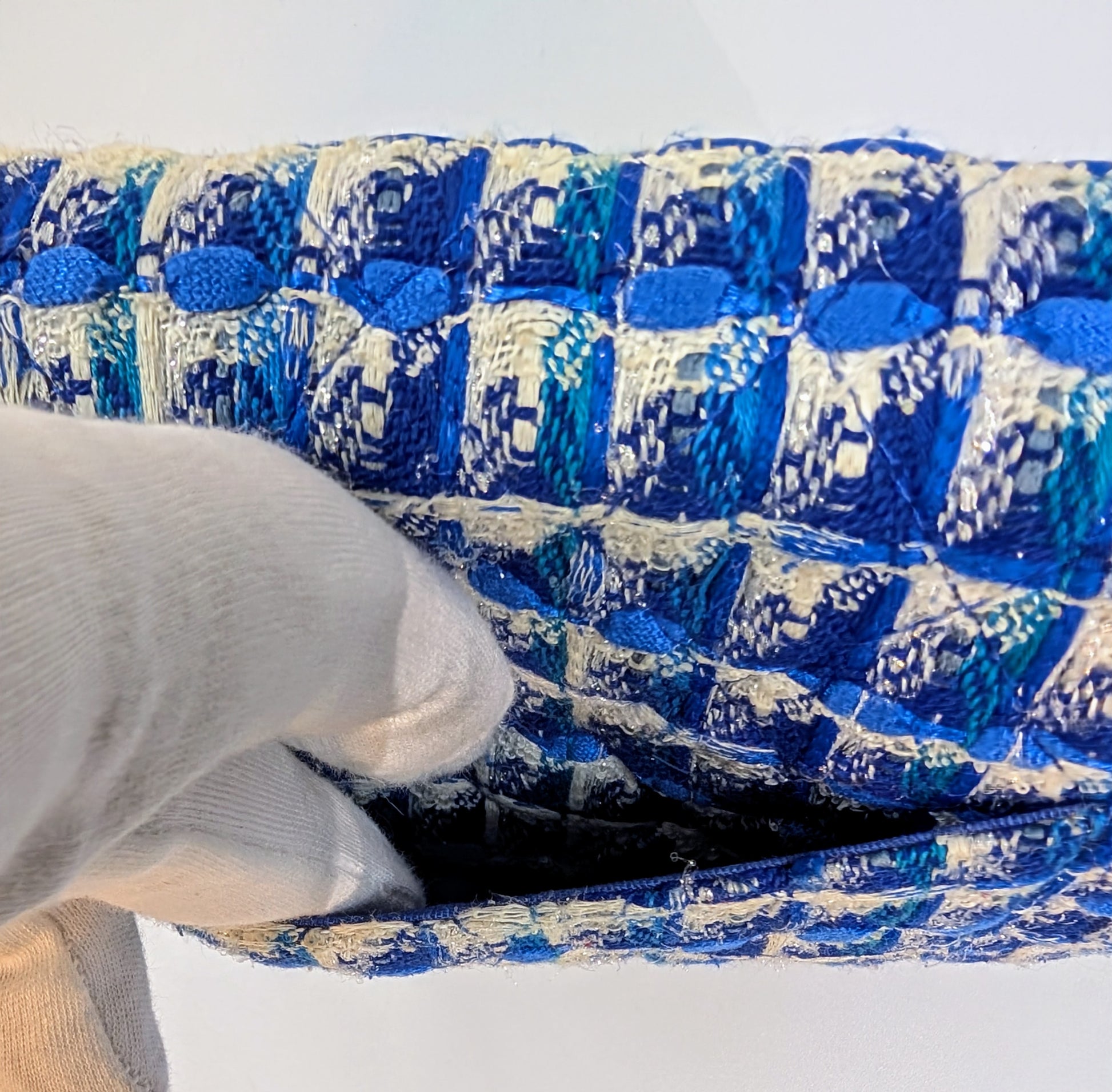 Chanel Blue and White Tweed Wallet on Chain (WOC) with "Lifebuoy" Charm