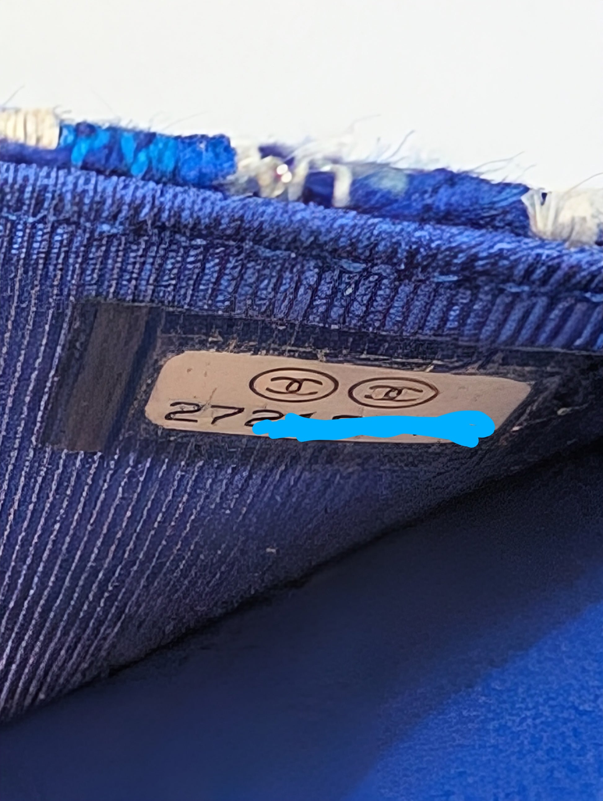 Chanel Blue and White Tweed Wallet on Chain (WOC) with "Lifebuoy" Charm