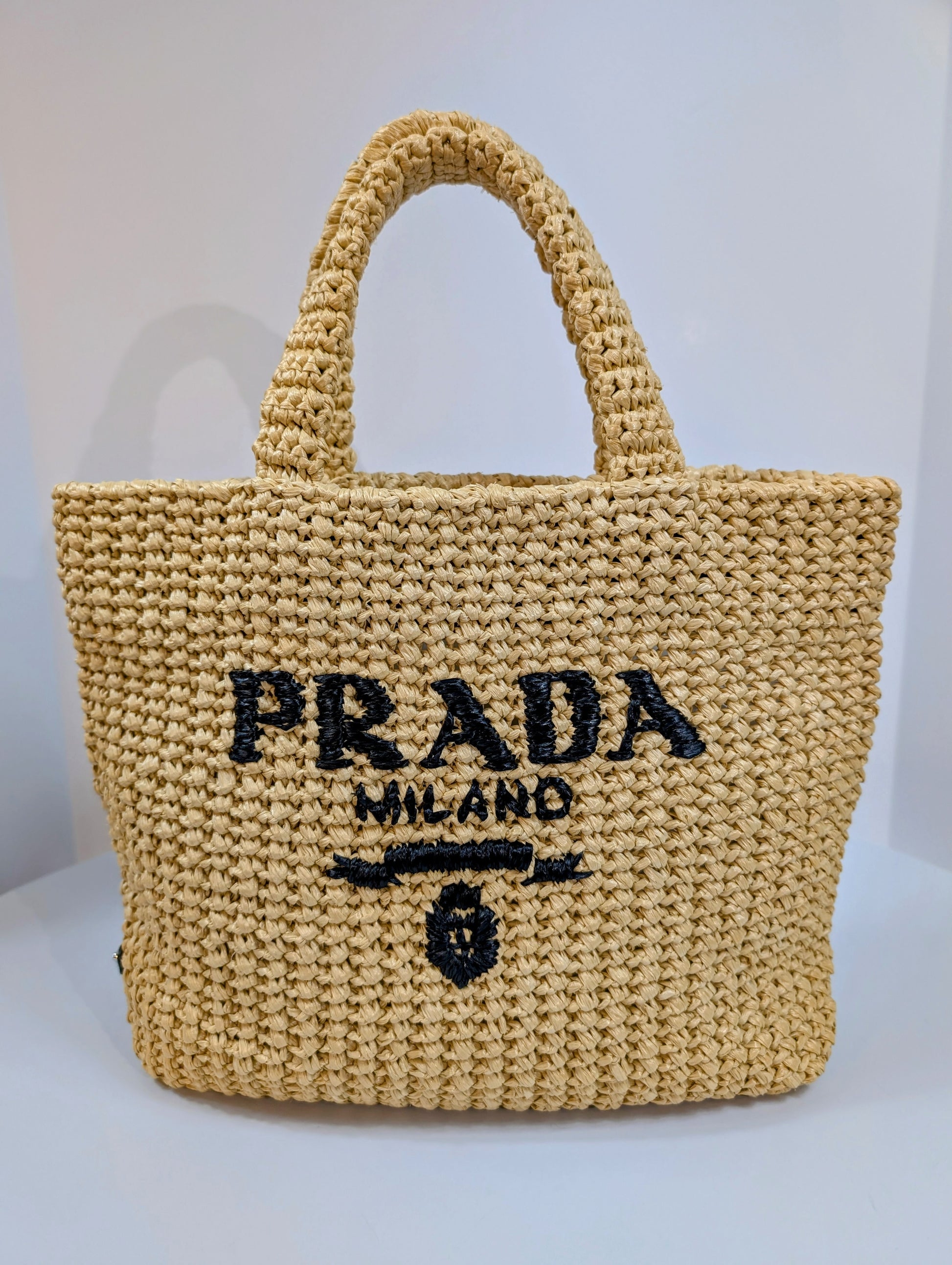Prada Natural/Beige Small Woven Raffia Tote