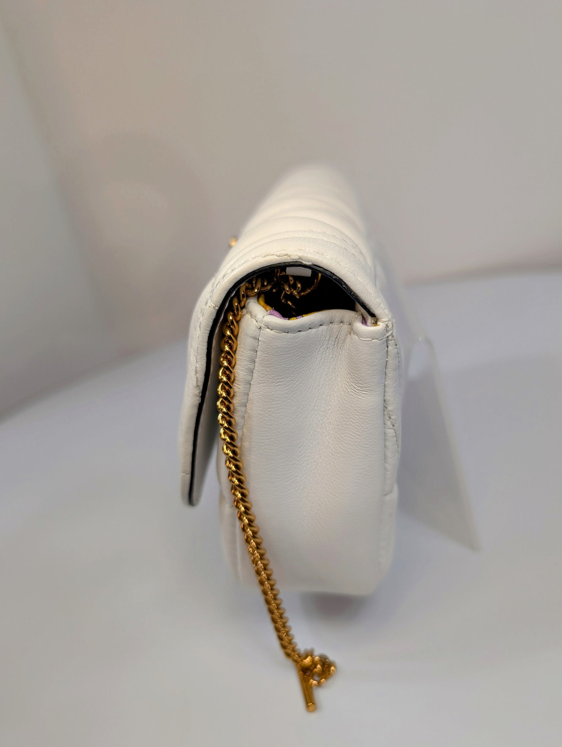 Versace White Virtus Quilted Chain Wallet on Chain (WOC)