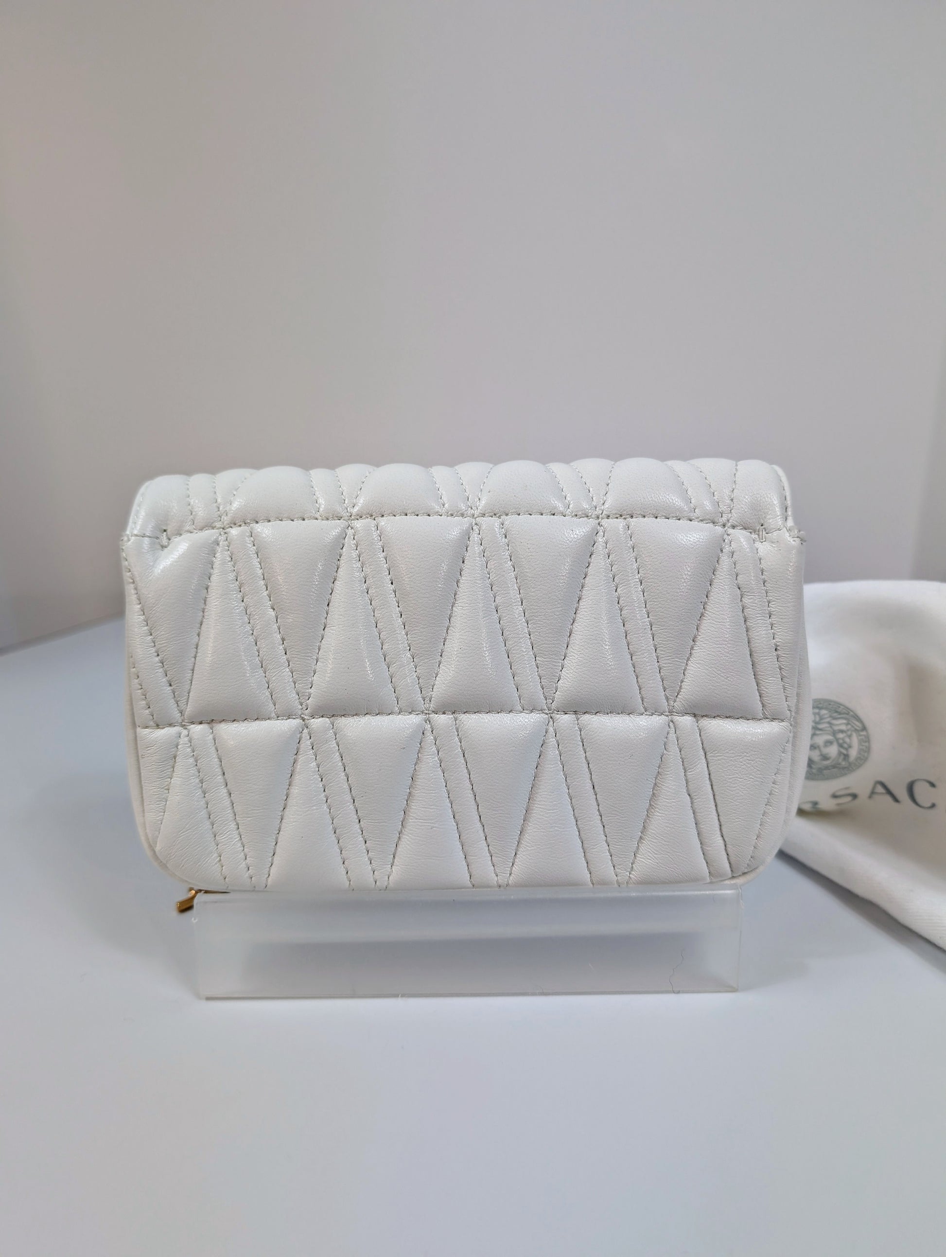 Versace White Virtus Quilted Chain Wallet on Chain (WOC)
