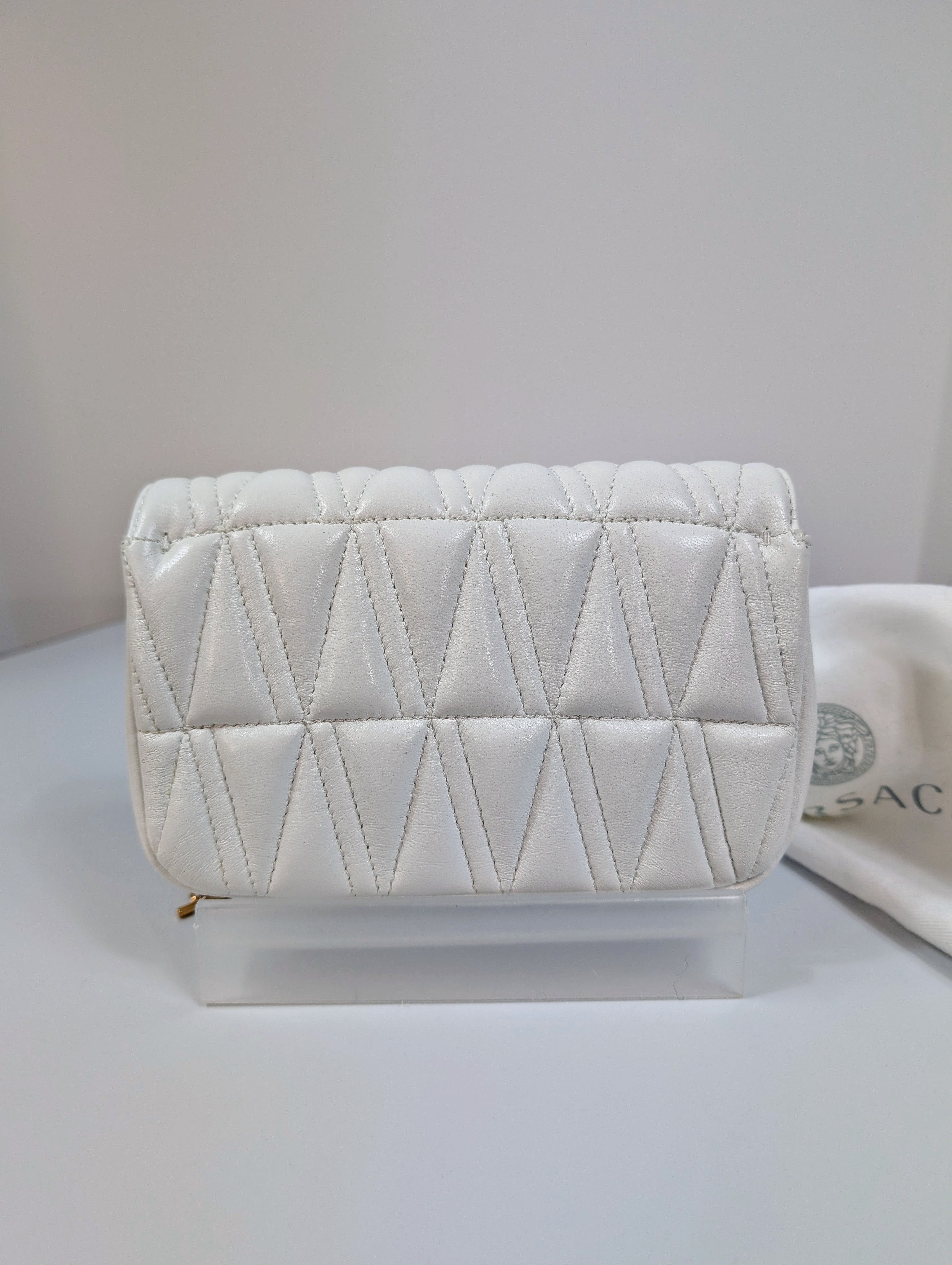 Versace White Virtus Quilted Chain Wallet on Chain (WOC)