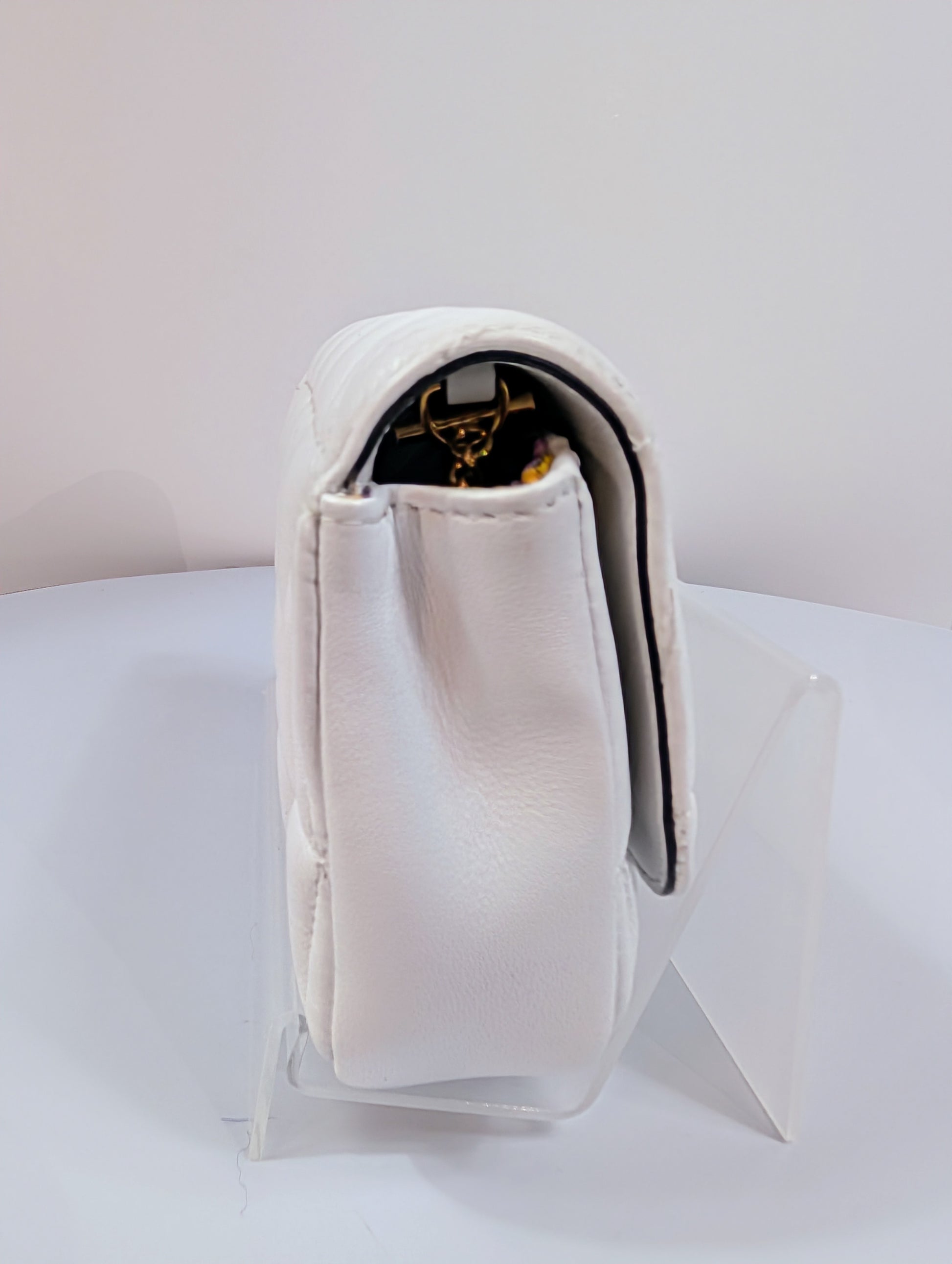 Versace White Virtus Quilted Chain Wallet on Chain (WOC)
