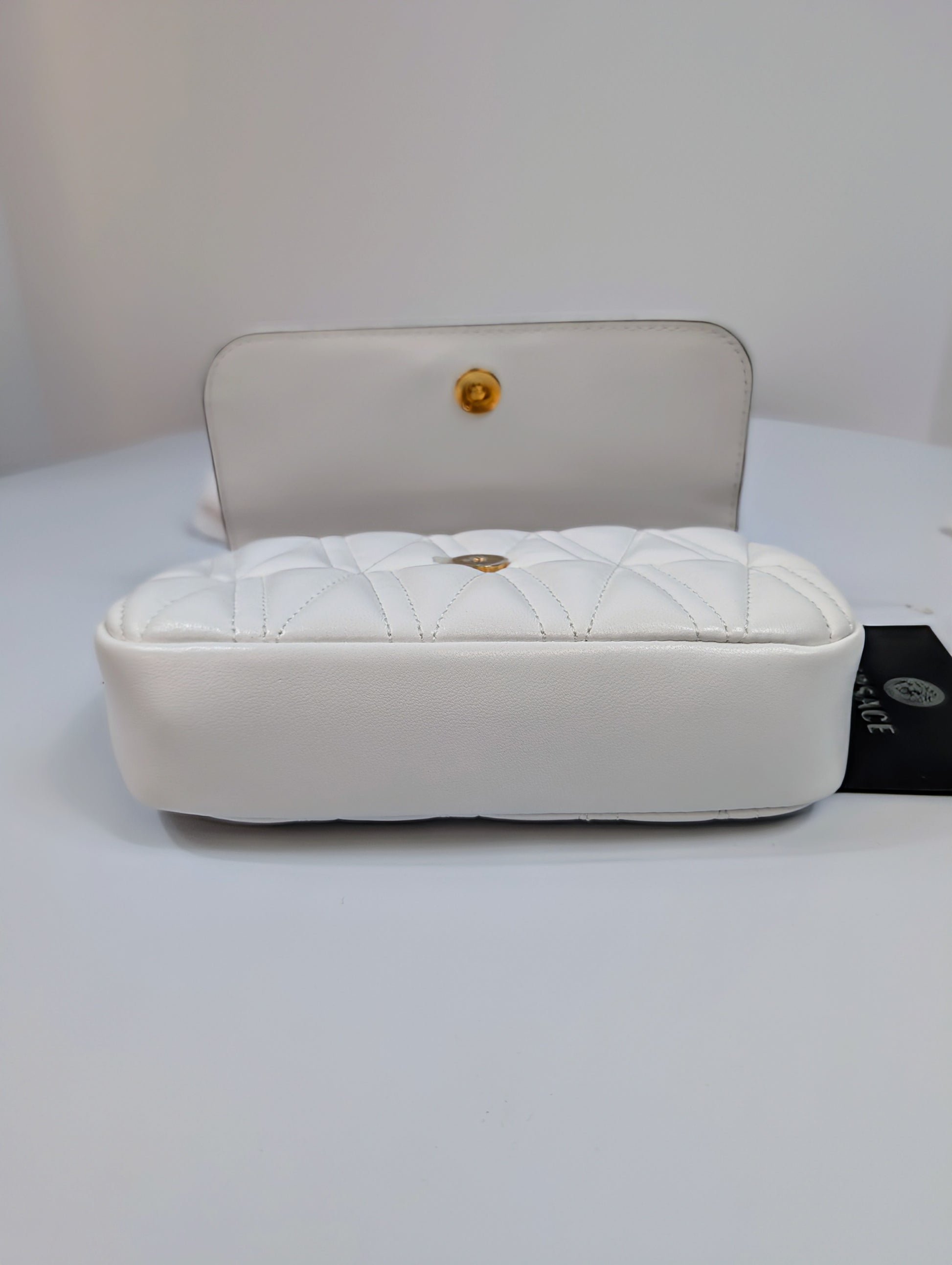 Versace White Virtus Quilted Chain Wallet on Chain (WOC)