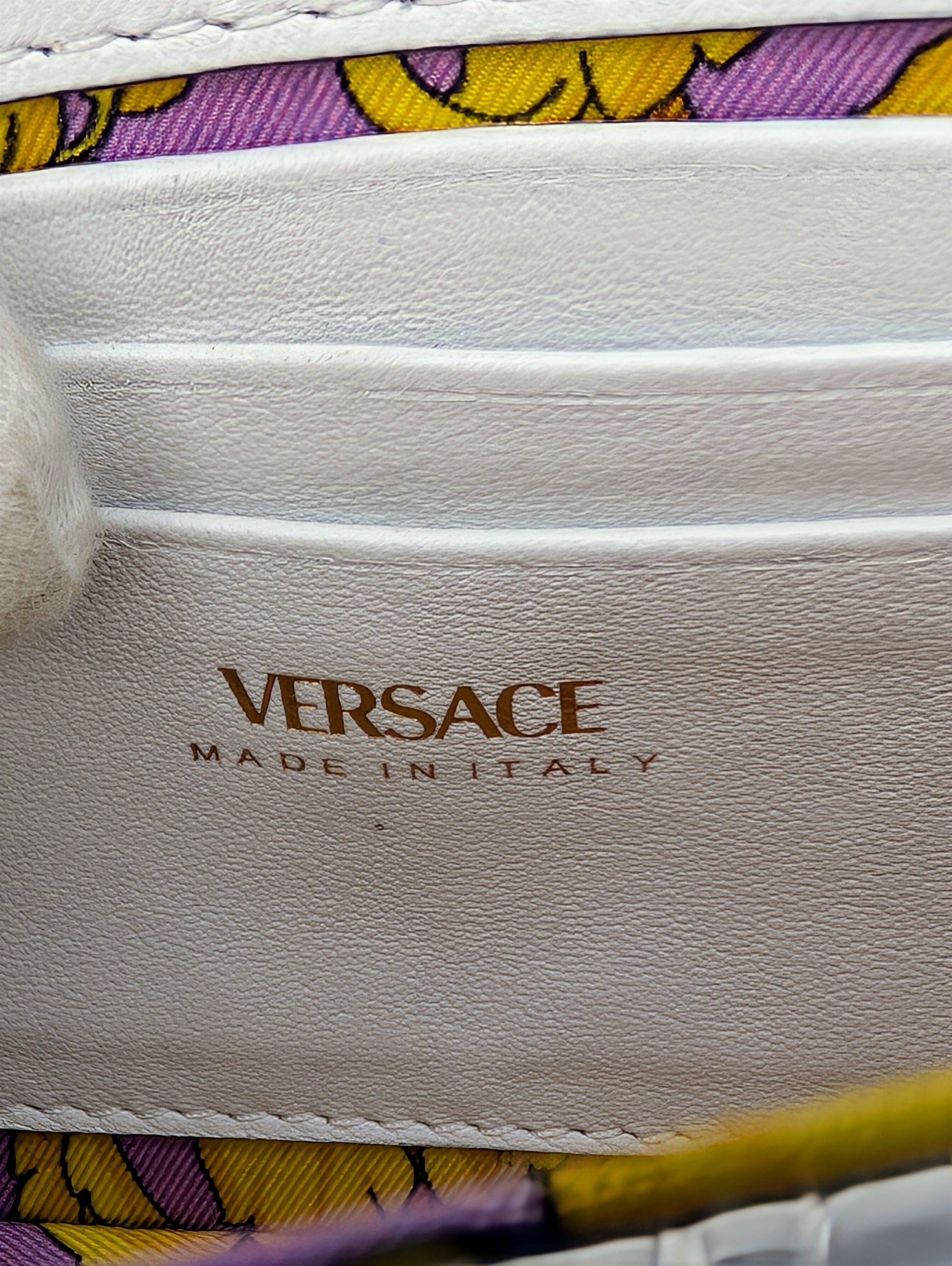 Versace White Virtus Quilted Chain Wallet on Chain (WOC)