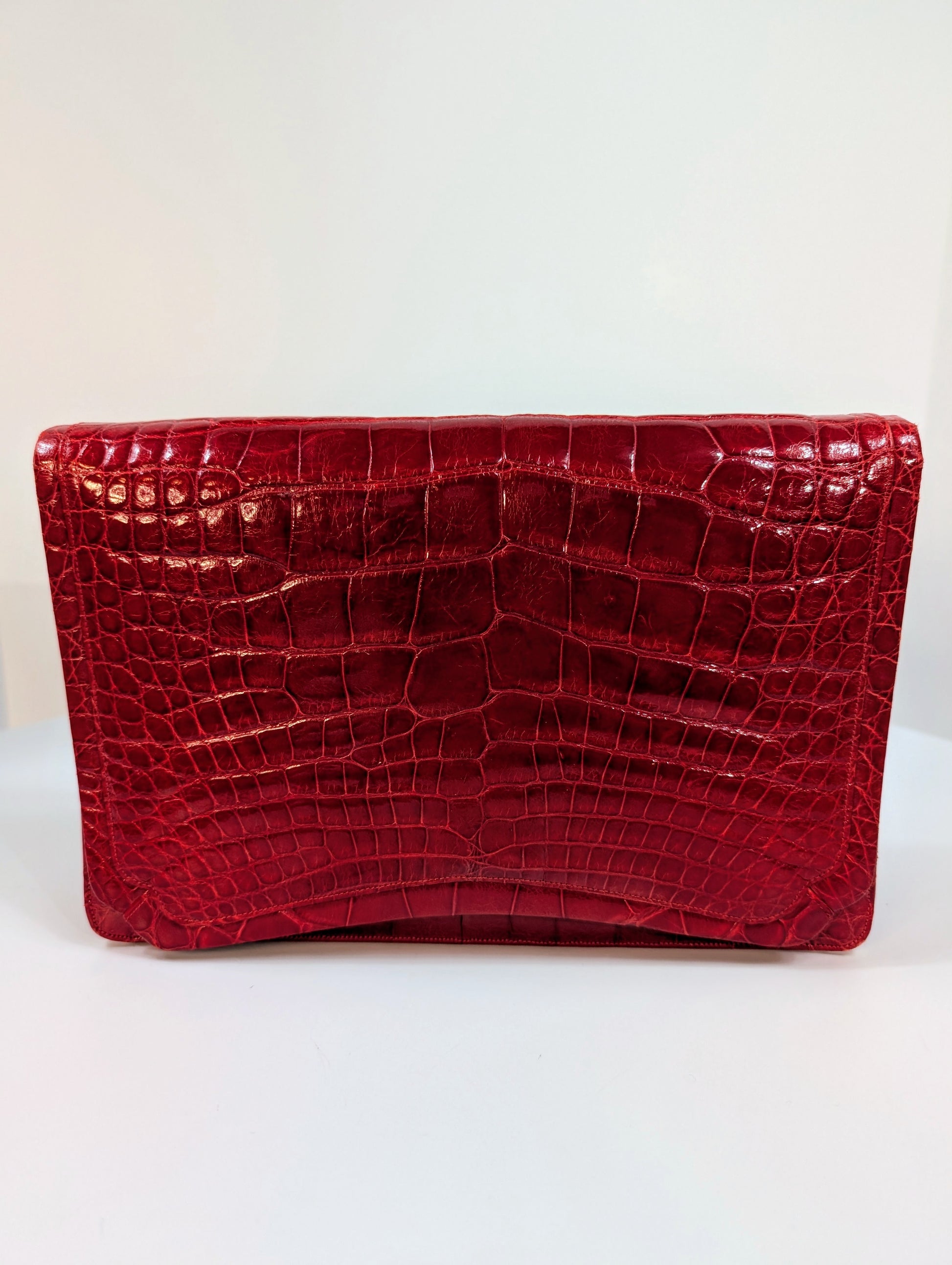 Judith Leiber Vintage Exotic Skin Clutch with Chain in Red Alligator