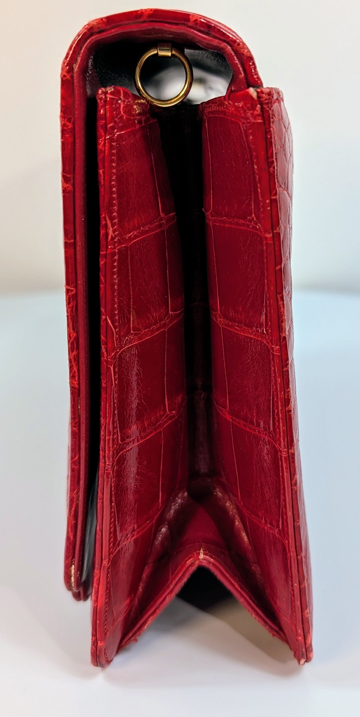 Judith Leiber Vintage Exotic Skin Clutch with Chain in Red Alligator