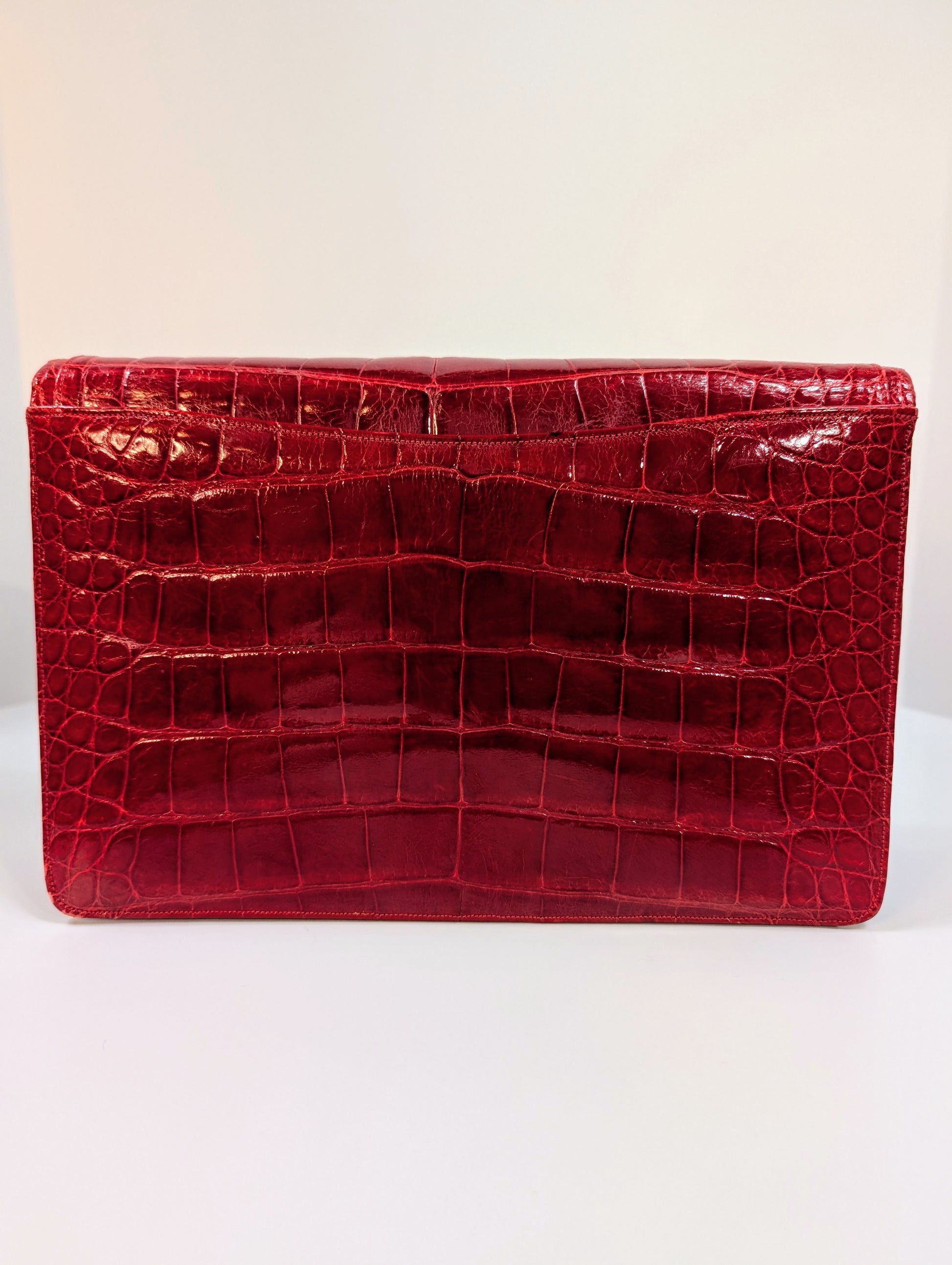 Judith Leiber Vintage Exotic Skin Clutch with Chain in Red Alligator