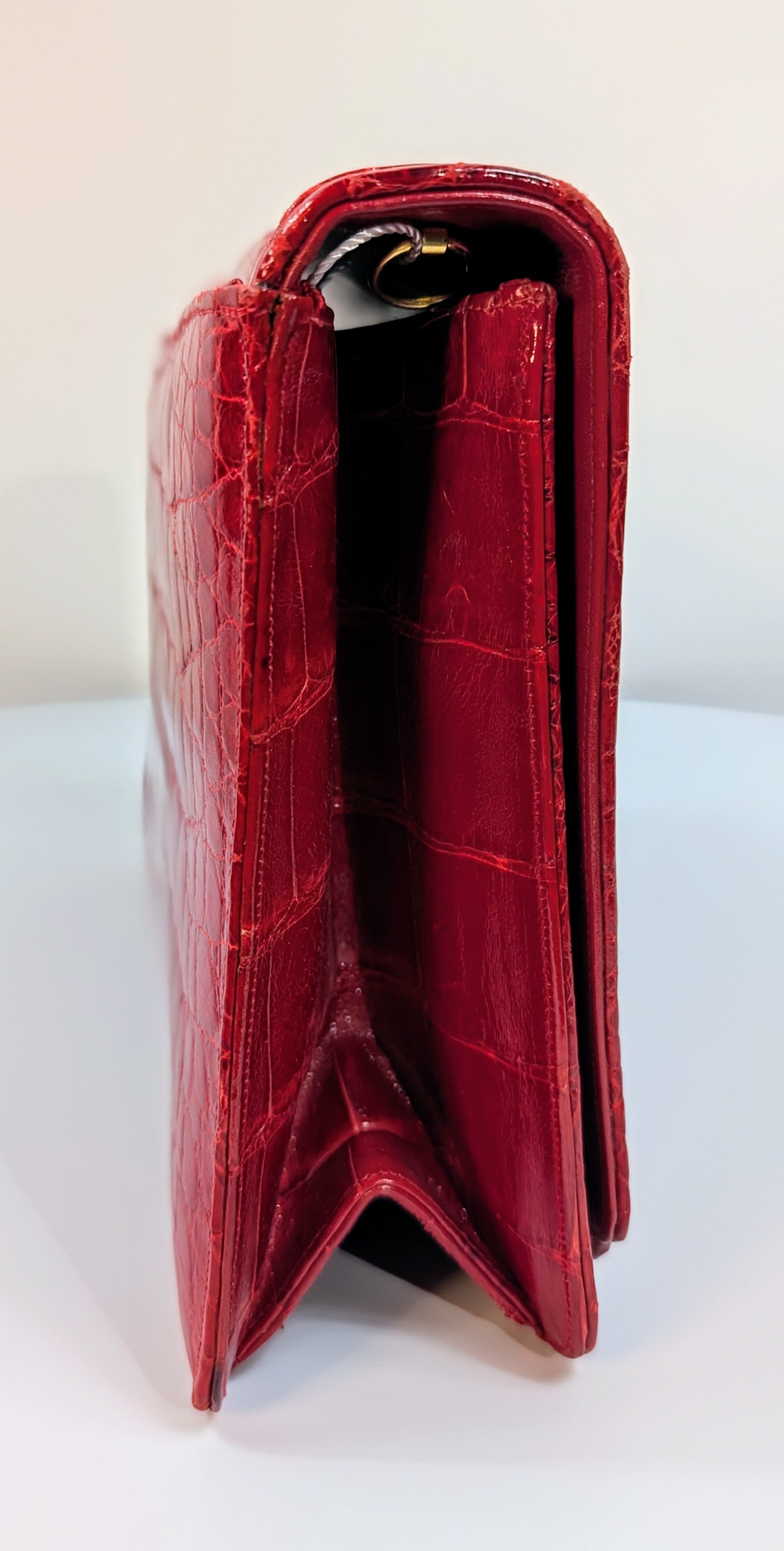 Judith Leiber Vintage Exotic Skin Clutch with Chain in Red Alligator