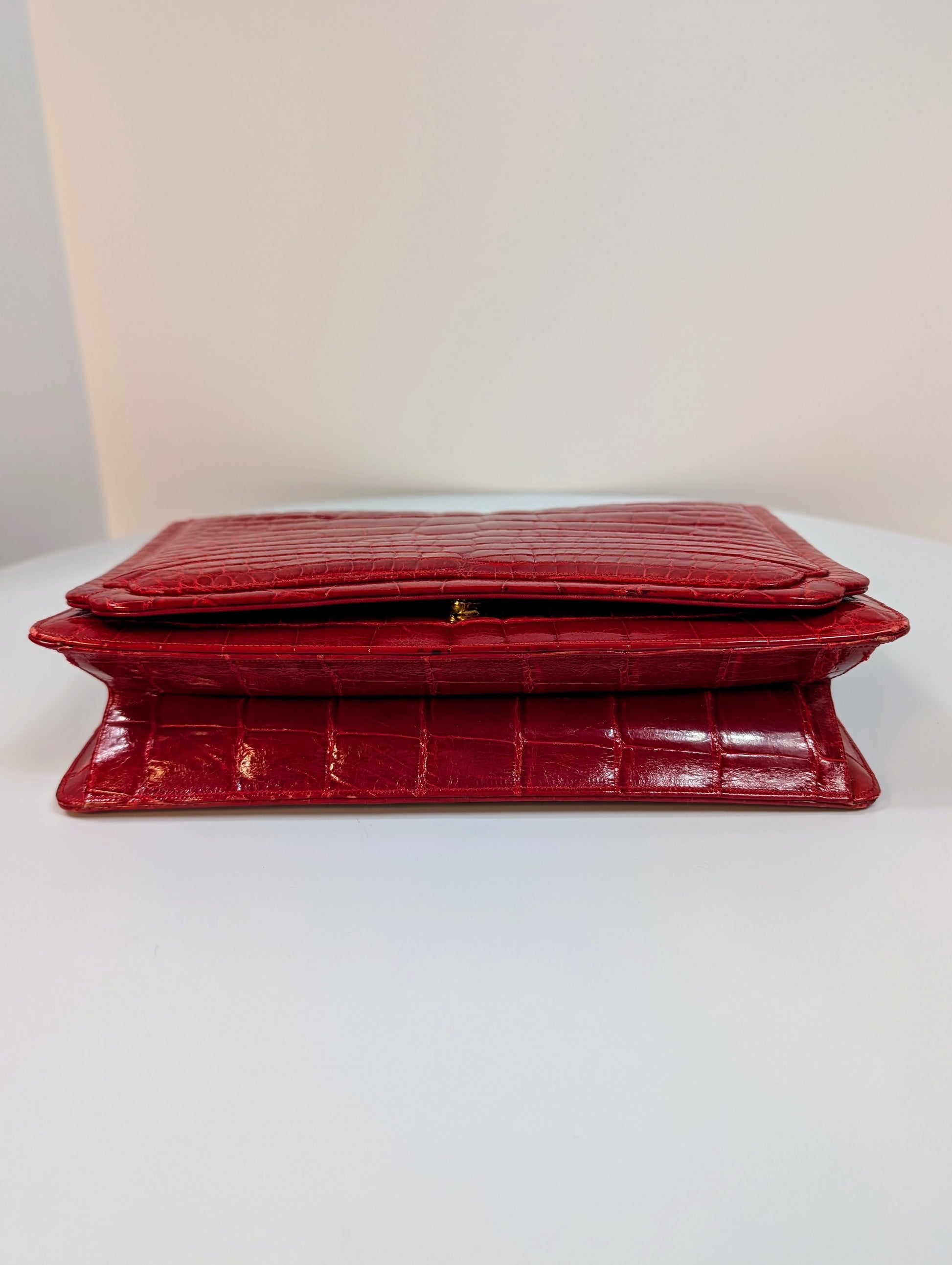 Judith Leiber Vintage Exotic Skin Clutch with Chain in Red Alligator
