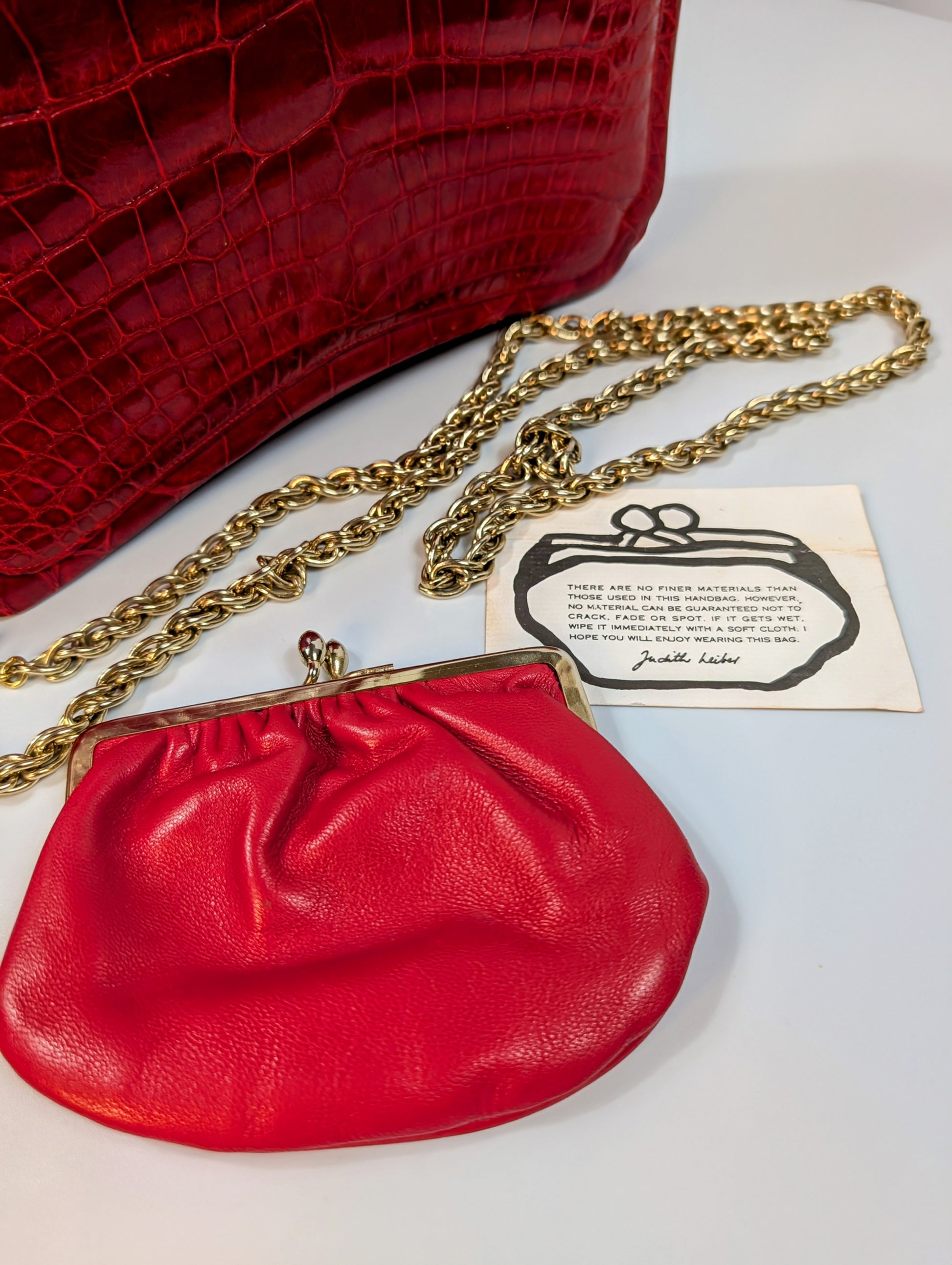 Judith Leiber Vintage Exotic Skin Clutch with Chain in Red Alligator