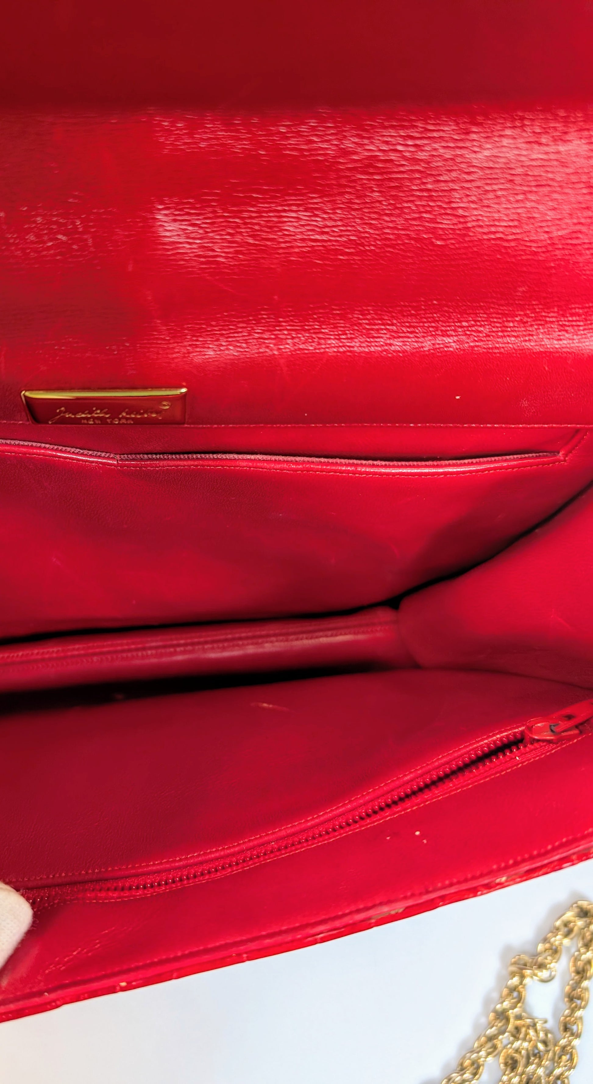 Judith Leiber Vintage Exotic Skin Clutch with Chain in Red Alligator