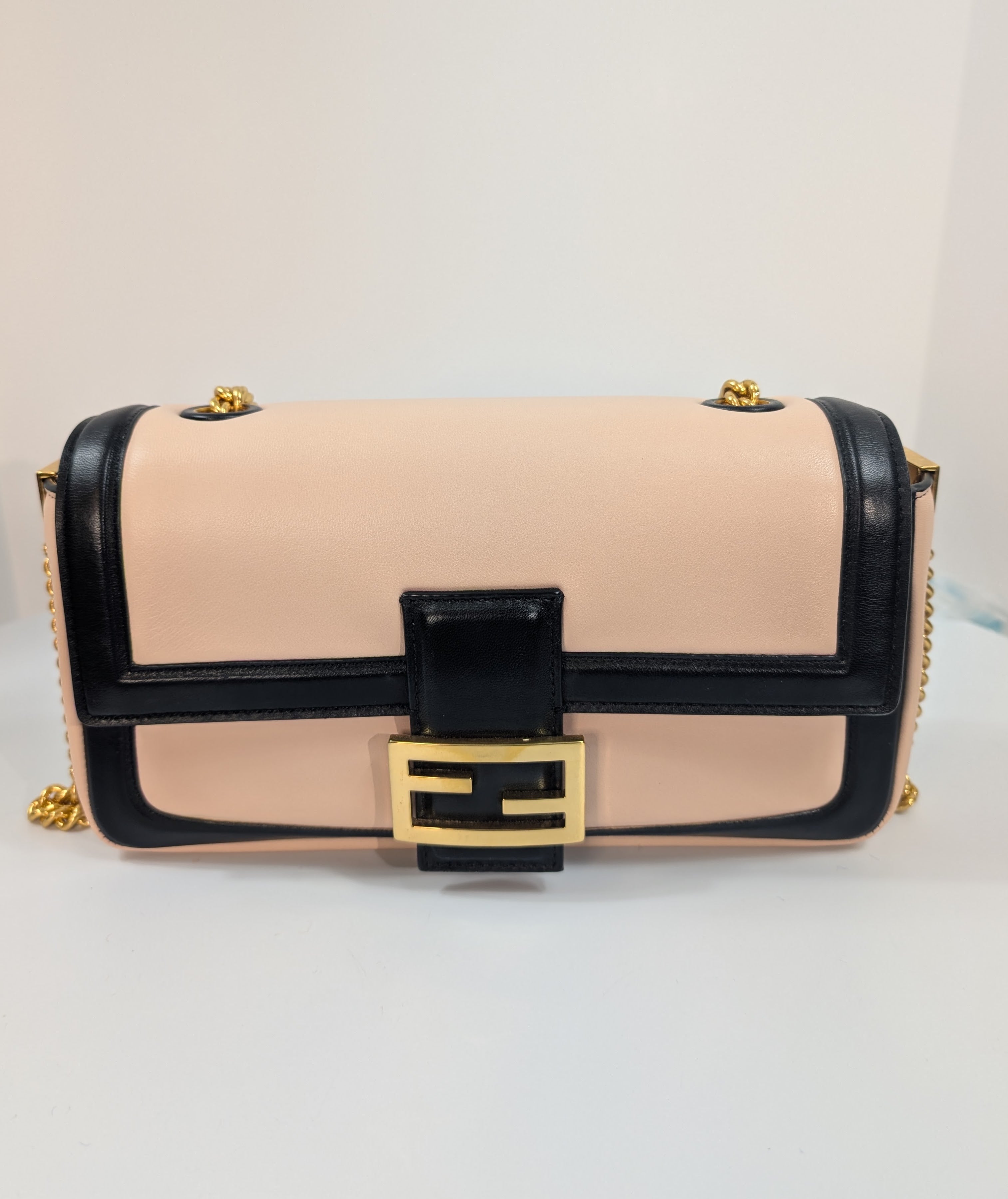 Fendi Bicolor Light Pink and Black Baguette Bag