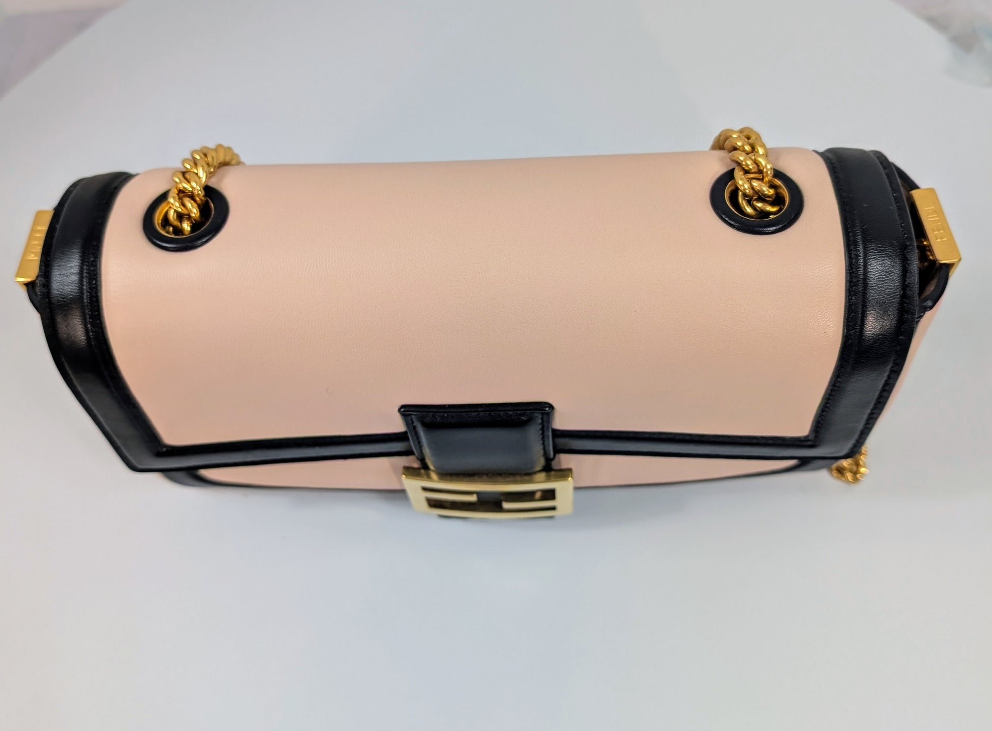 Fendi Bicolor Light Pink and Black Baguette Bag
