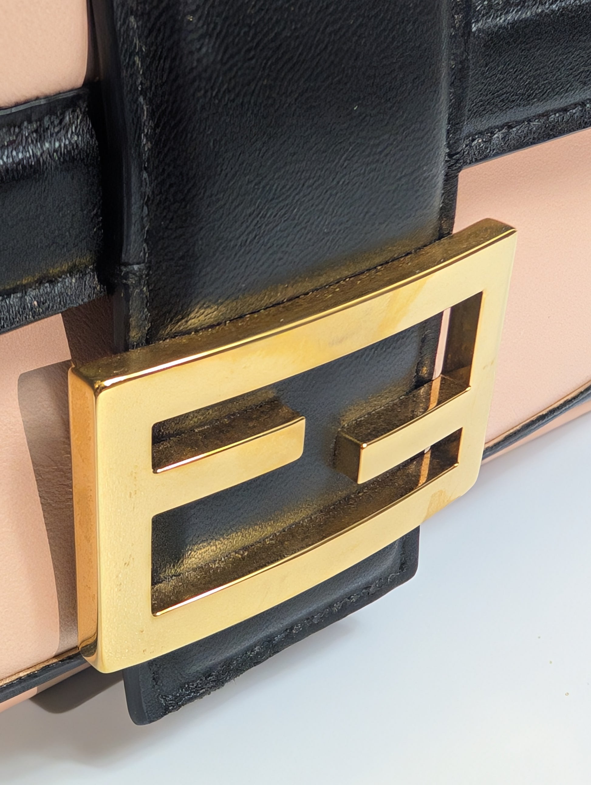 Fendi Bicolor Light Pink and Black Baguette Bag