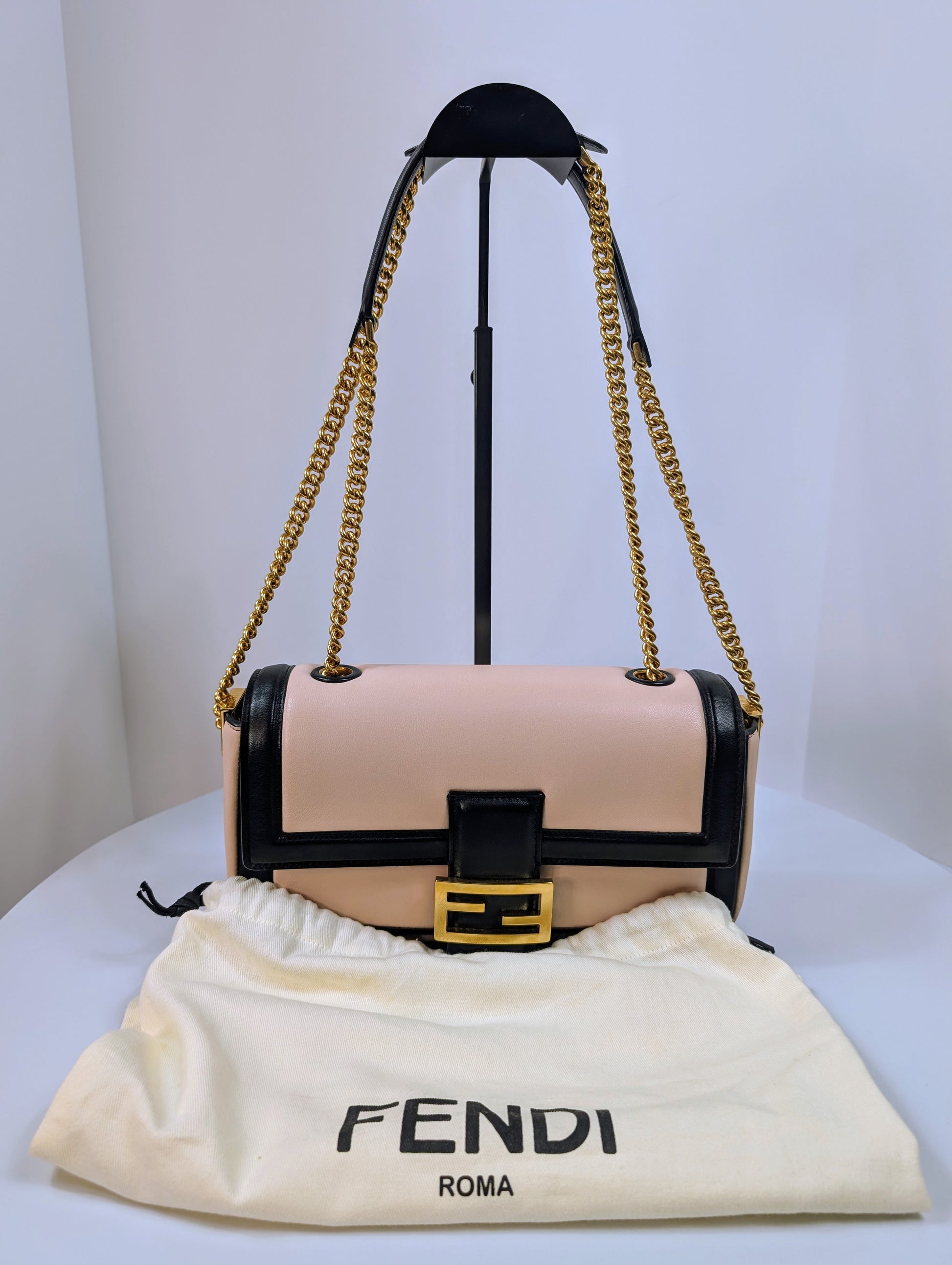 Fendi Bicolor Light Pink and Black Baguette Bag