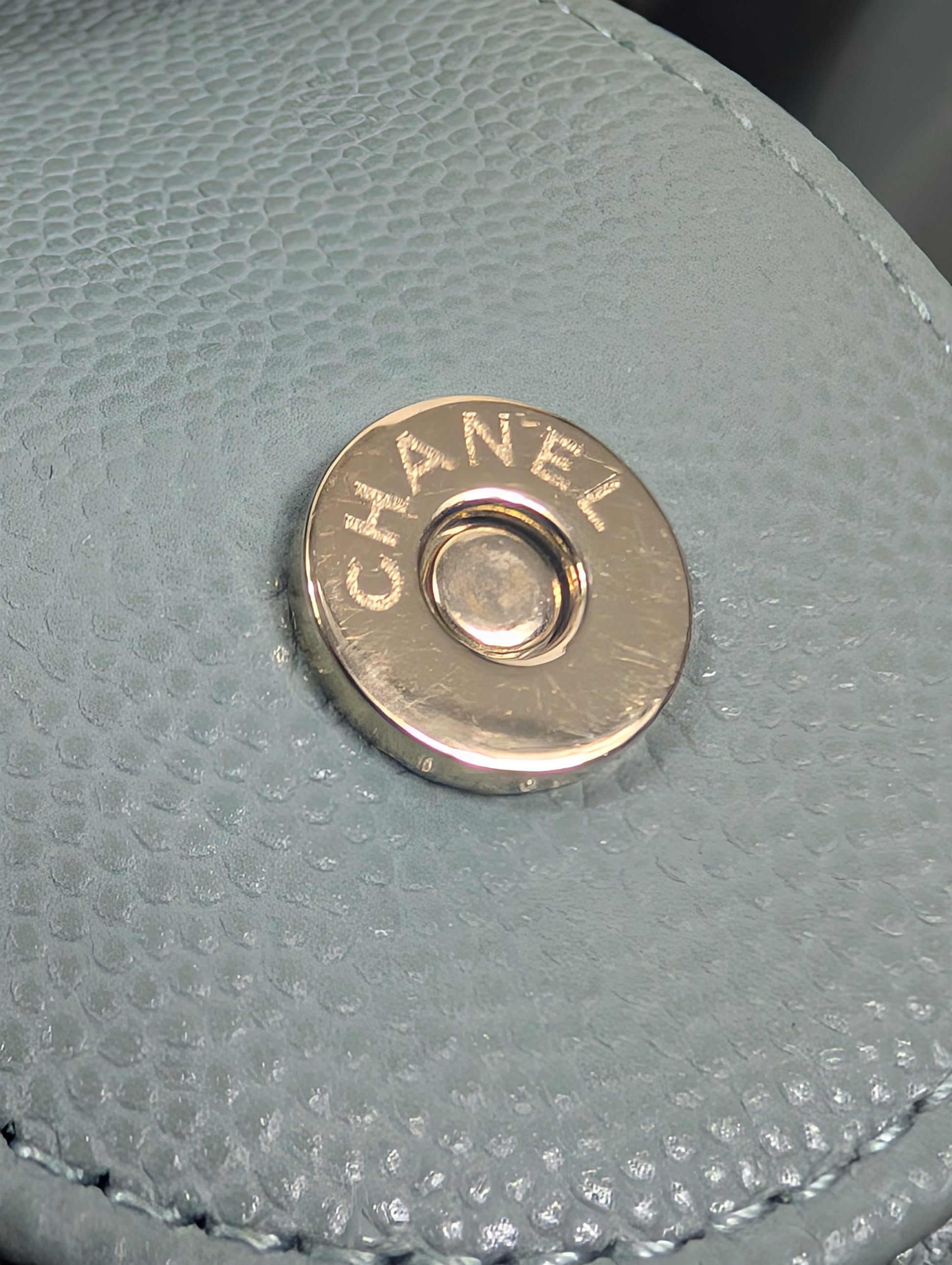 Chanel Rare Light Grey Quilted Caviar Leather Small Bucket Drawstring Bag
