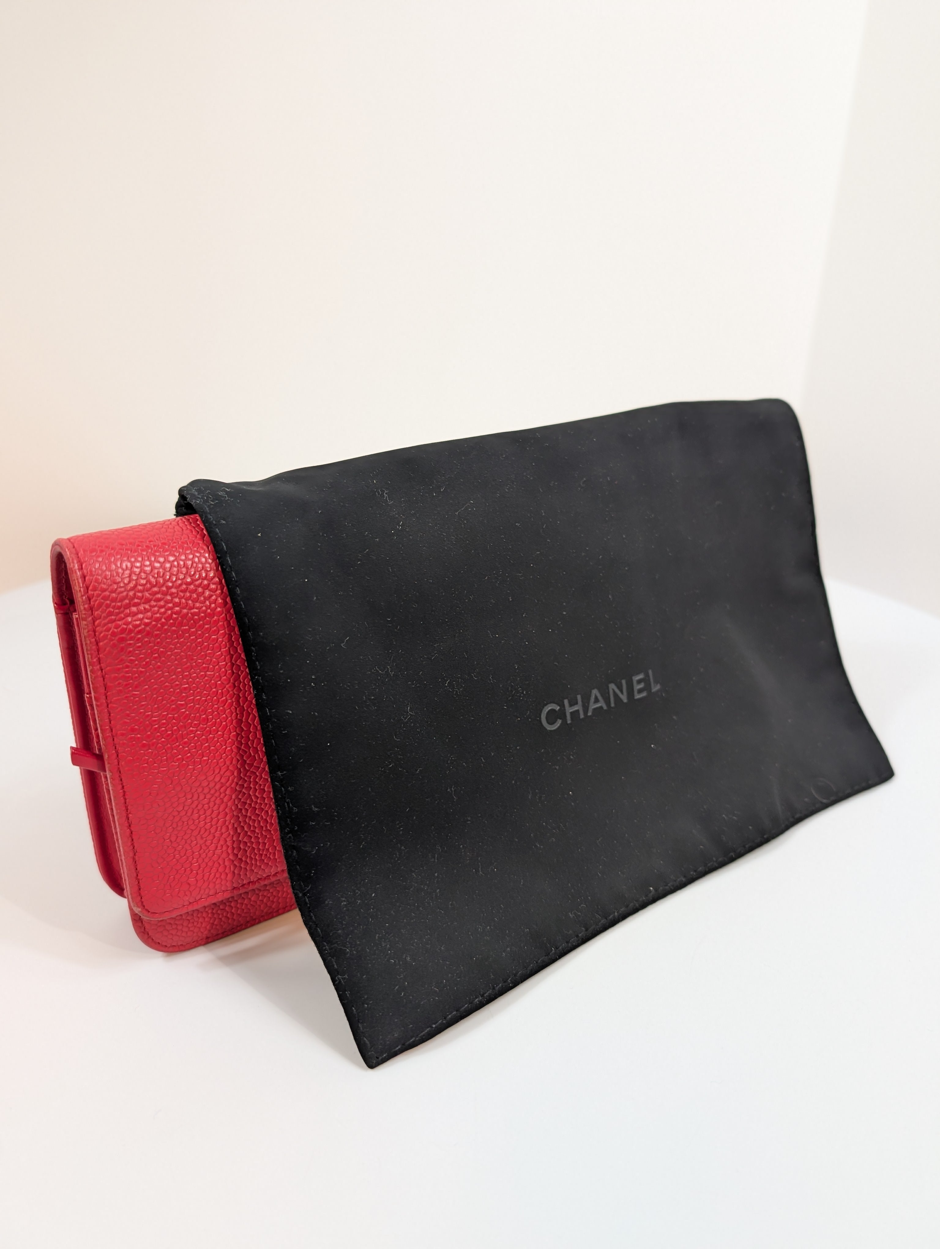 Chanel Red Stitched Logo Wallet on Chain (WOC)