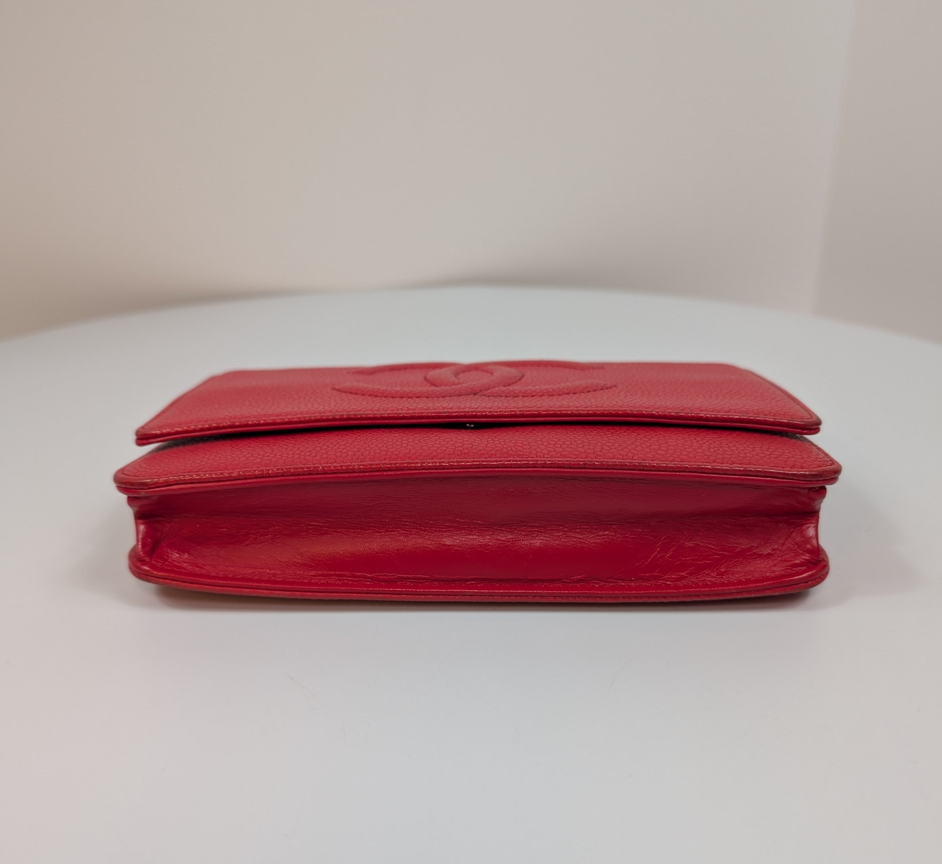 Chanel Red Stitched Logo Wallet on Chain (WOC)