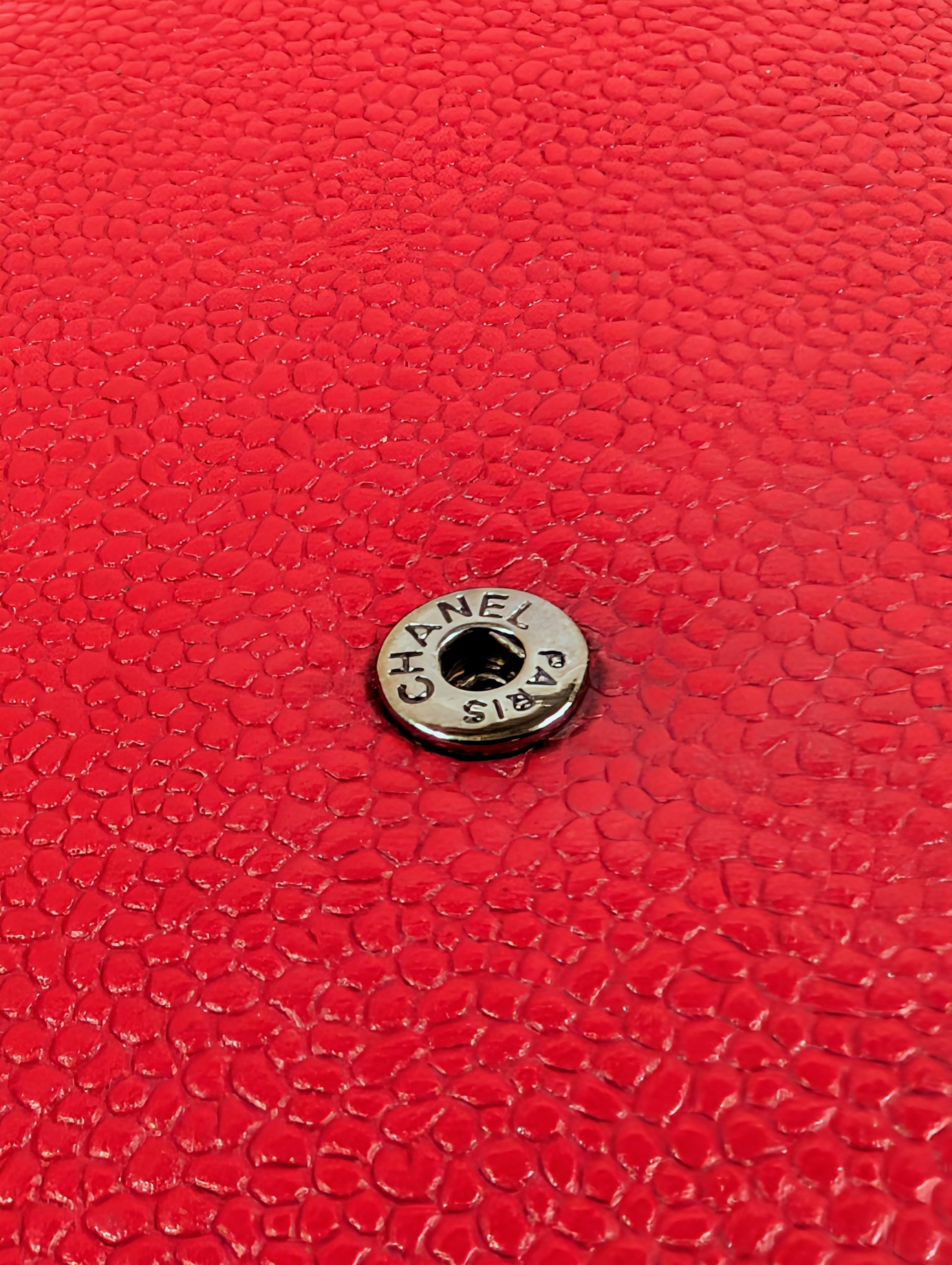 Chanel Red Stitched Logo Wallet on Chain (WOC)