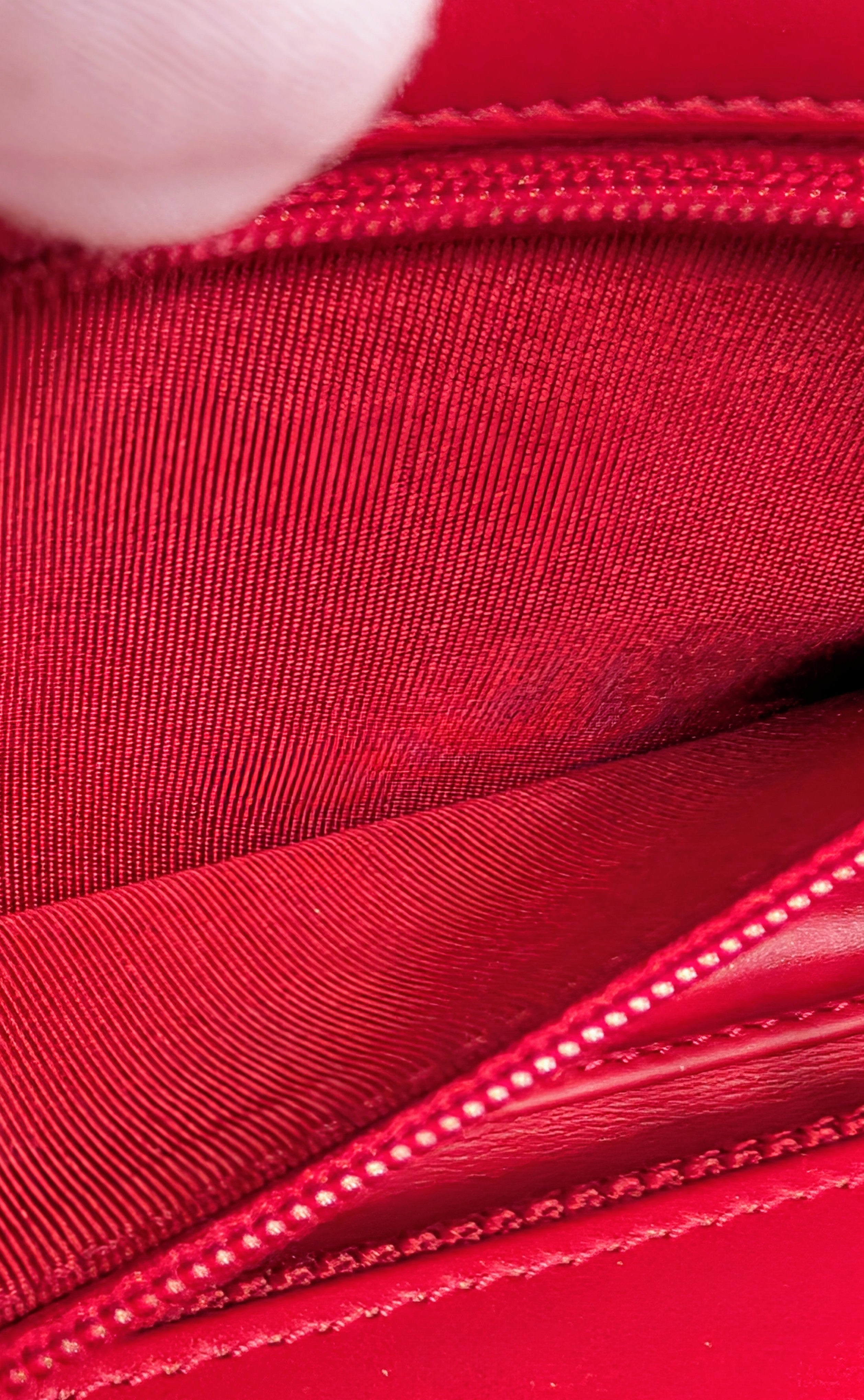 Chanel Red Stitched Logo Wallet on Chain (WOC)