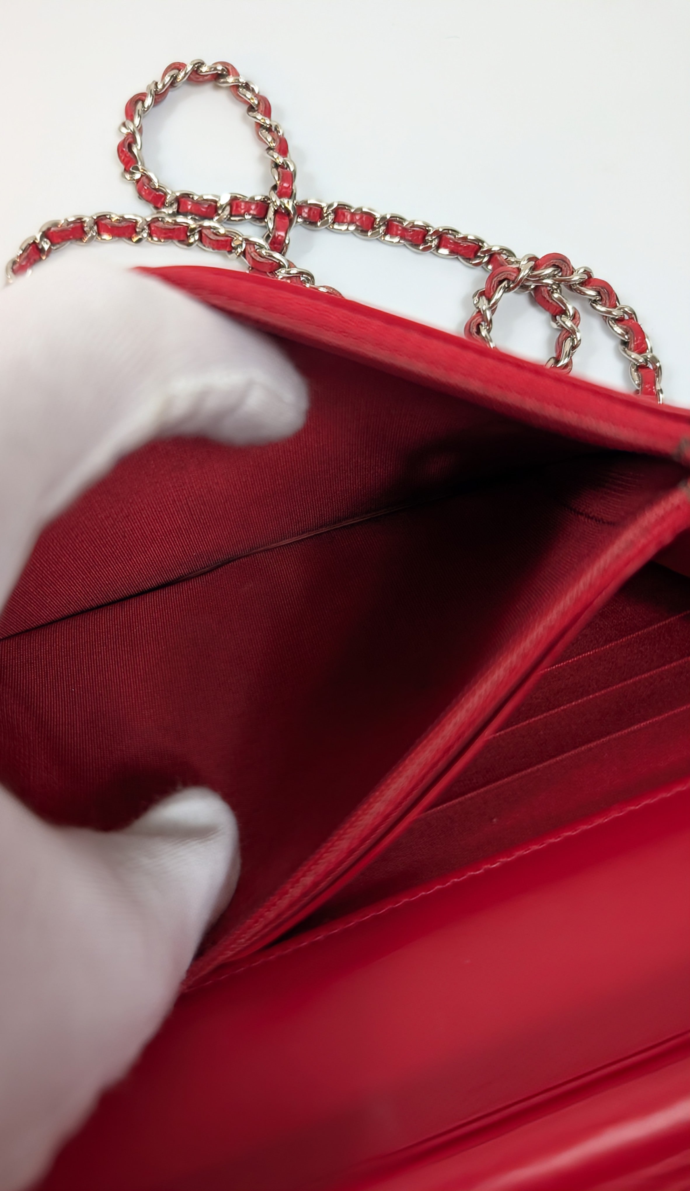 Chanel Red Stitched Logo Wallet on Chain (WOC)