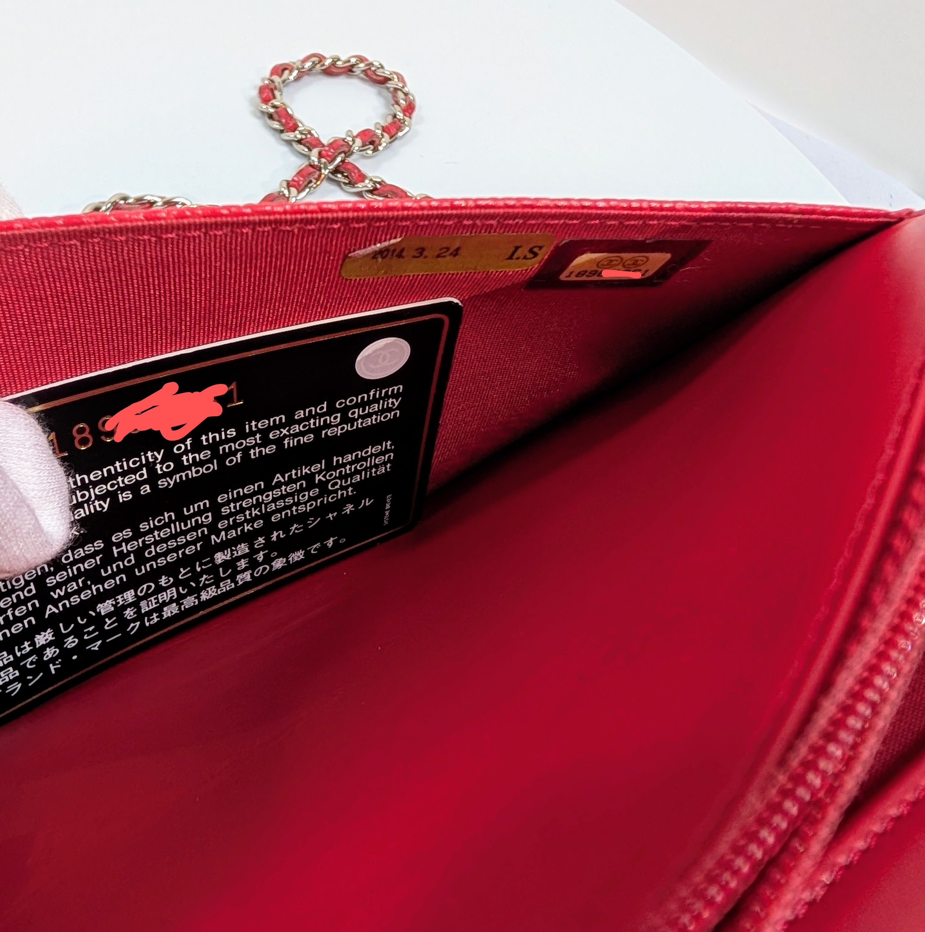 Chanel Red Stitched Logo Wallet on Chain (WOC)