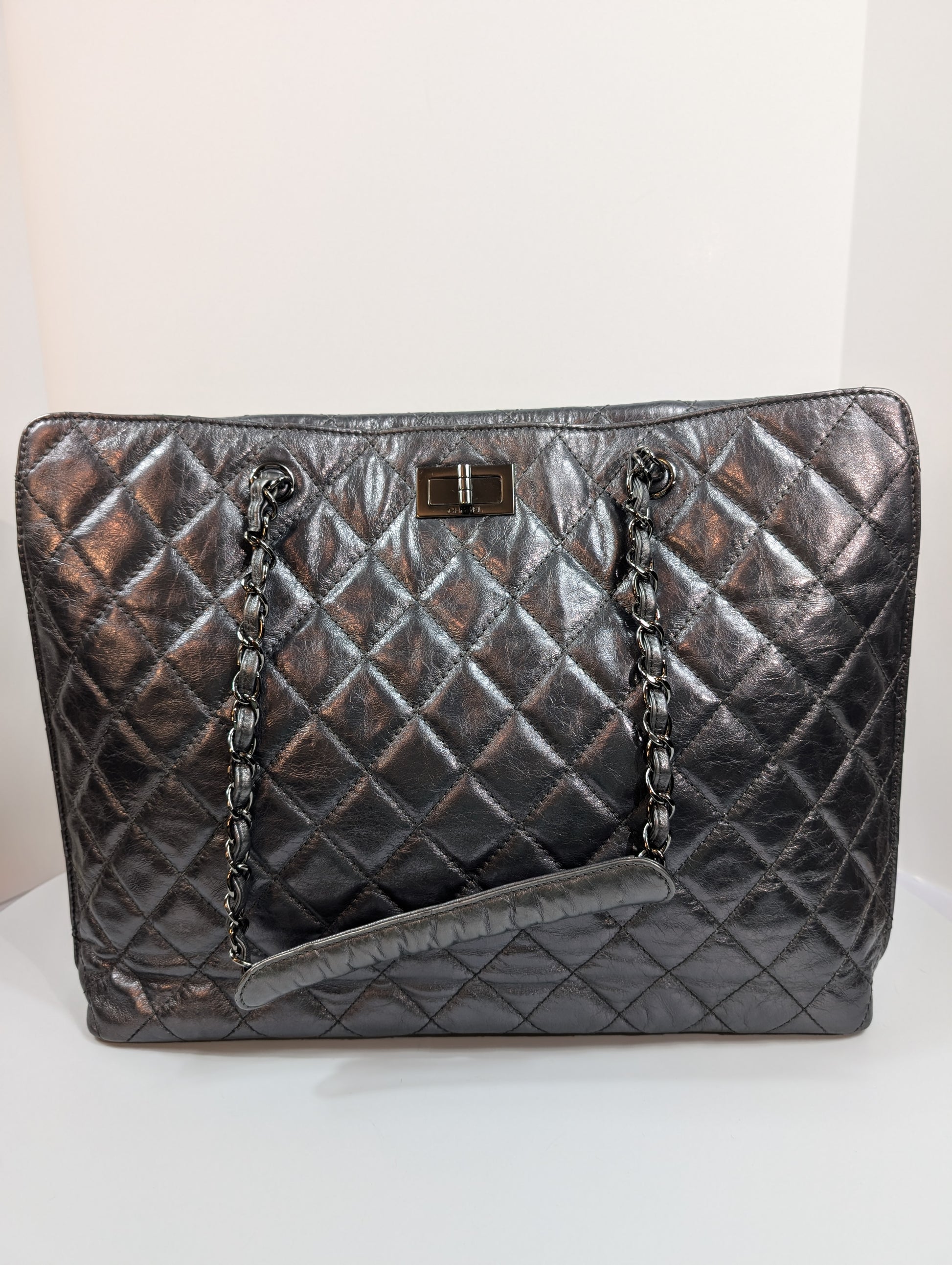 Chanel Reissue 2.55 Dark Grey/Anthracite Shopping Tote in Aged Calfskin