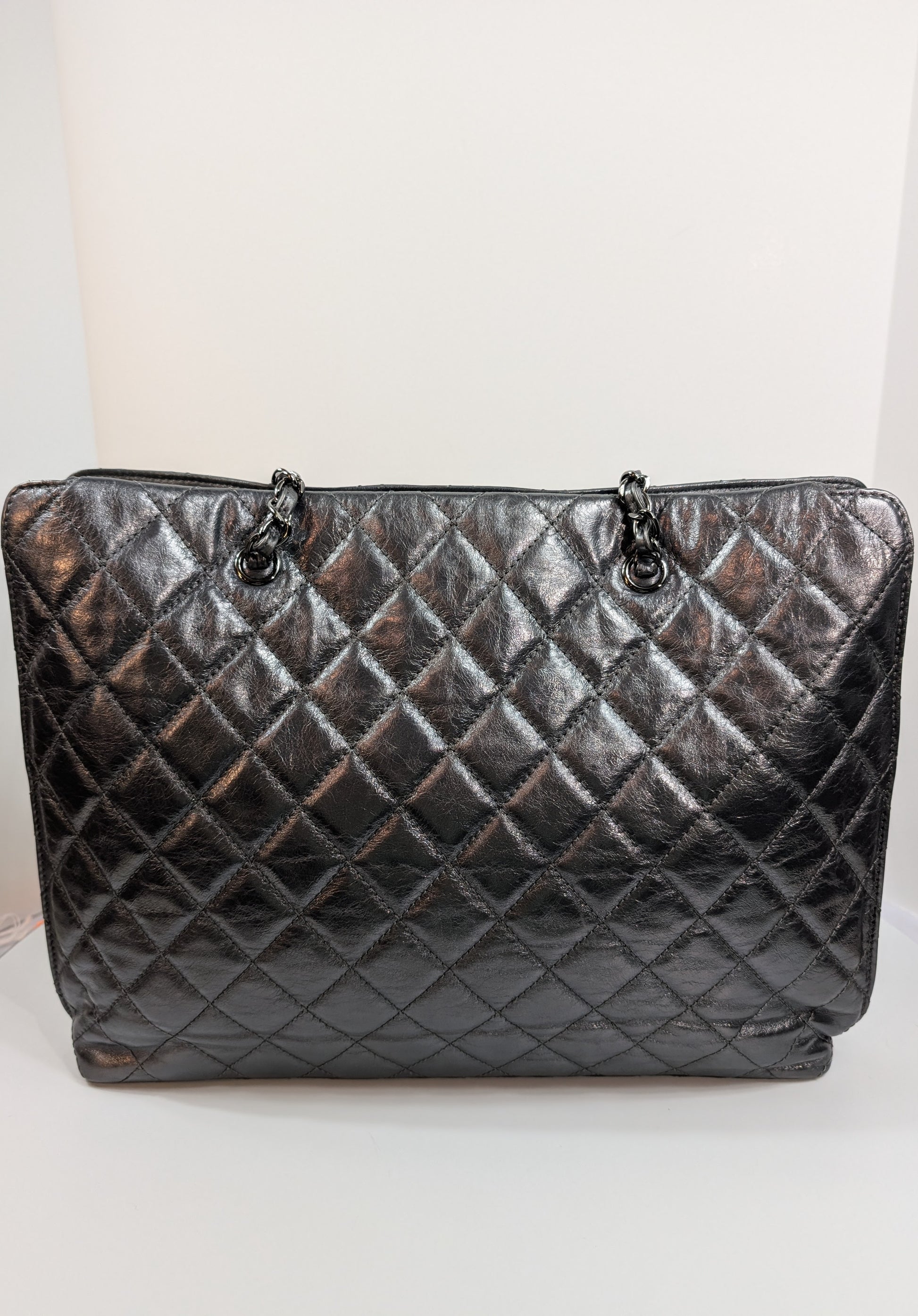 Chanel Reissue 2.55 Dark Grey/Anthracite Shopping Tote in Aged Calfskin