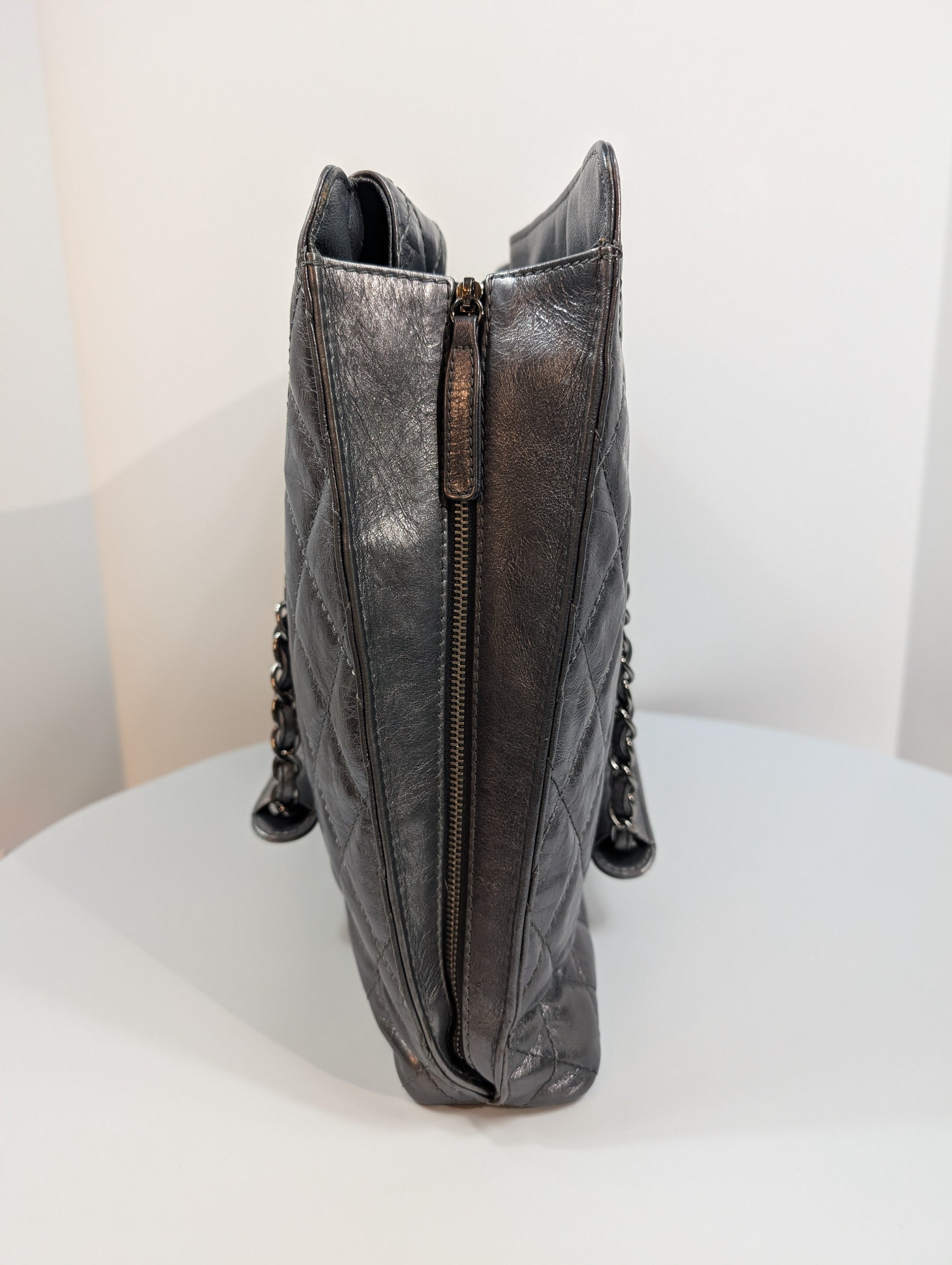 Chanel Reissue 2.55 Dark Grey/Anthracite Shopping Tote in Aged Calfskin