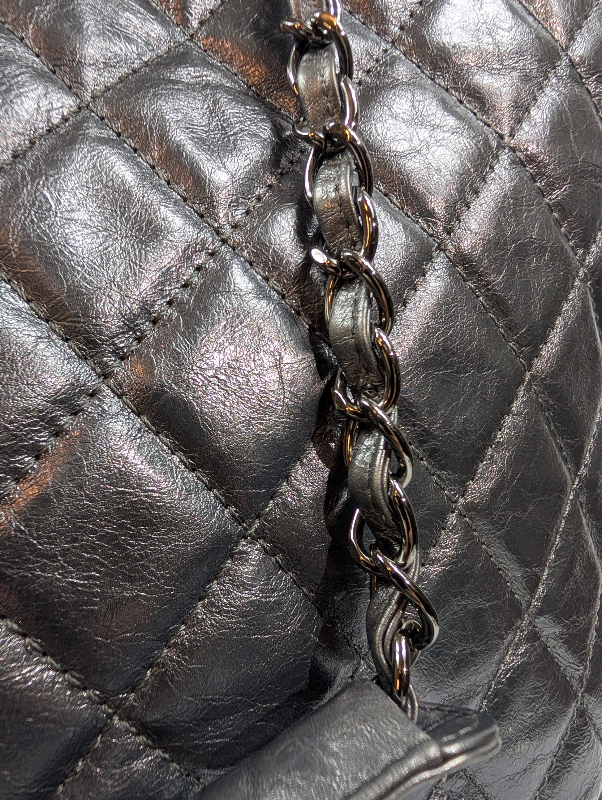 Chanel Reissue 2.55 Dark Grey/Anthracite Shopping Tote in Aged Calfskin