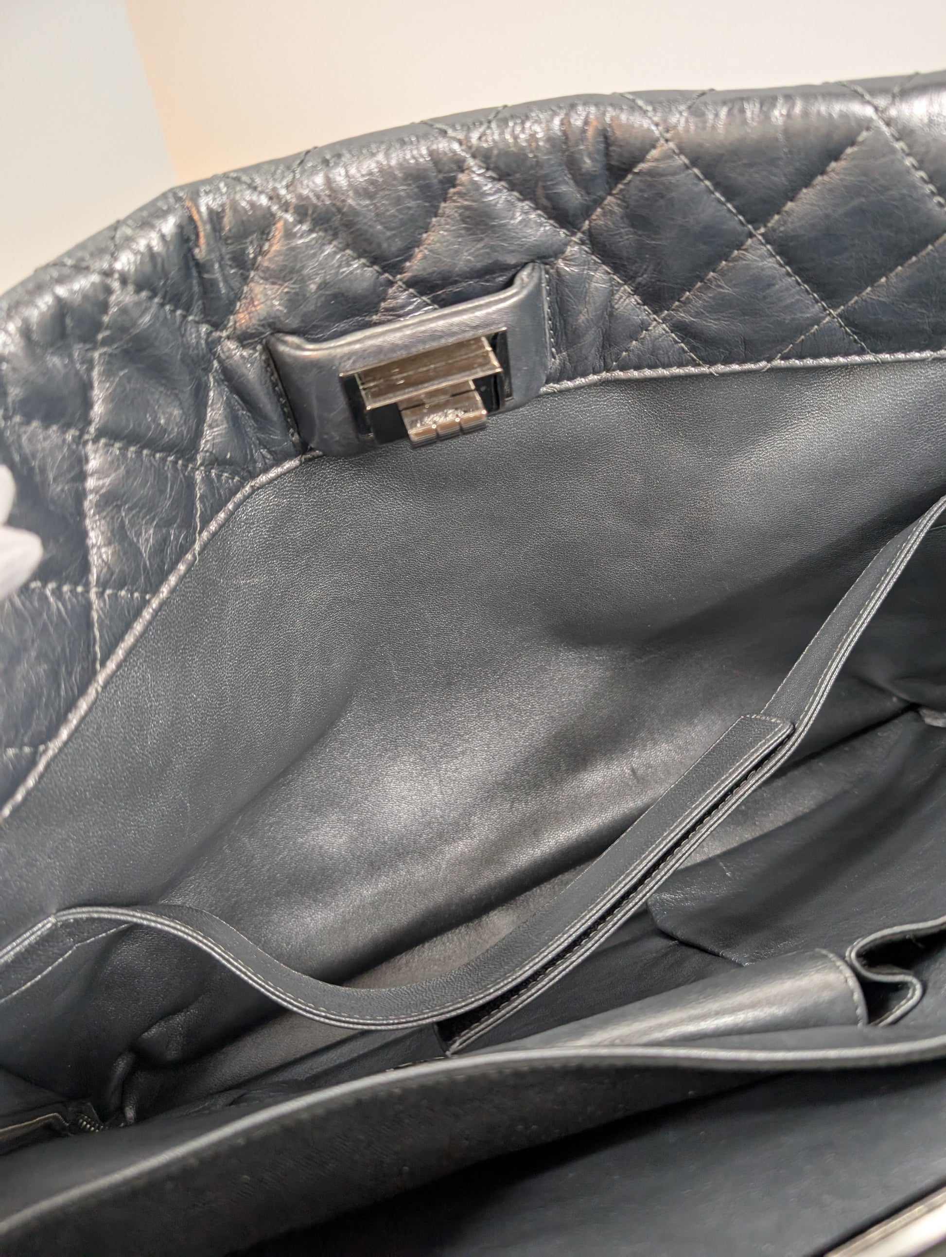 Chanel Reissue 2.55 Dark Grey/Anthracite Shopping Tote in Aged Calfskin