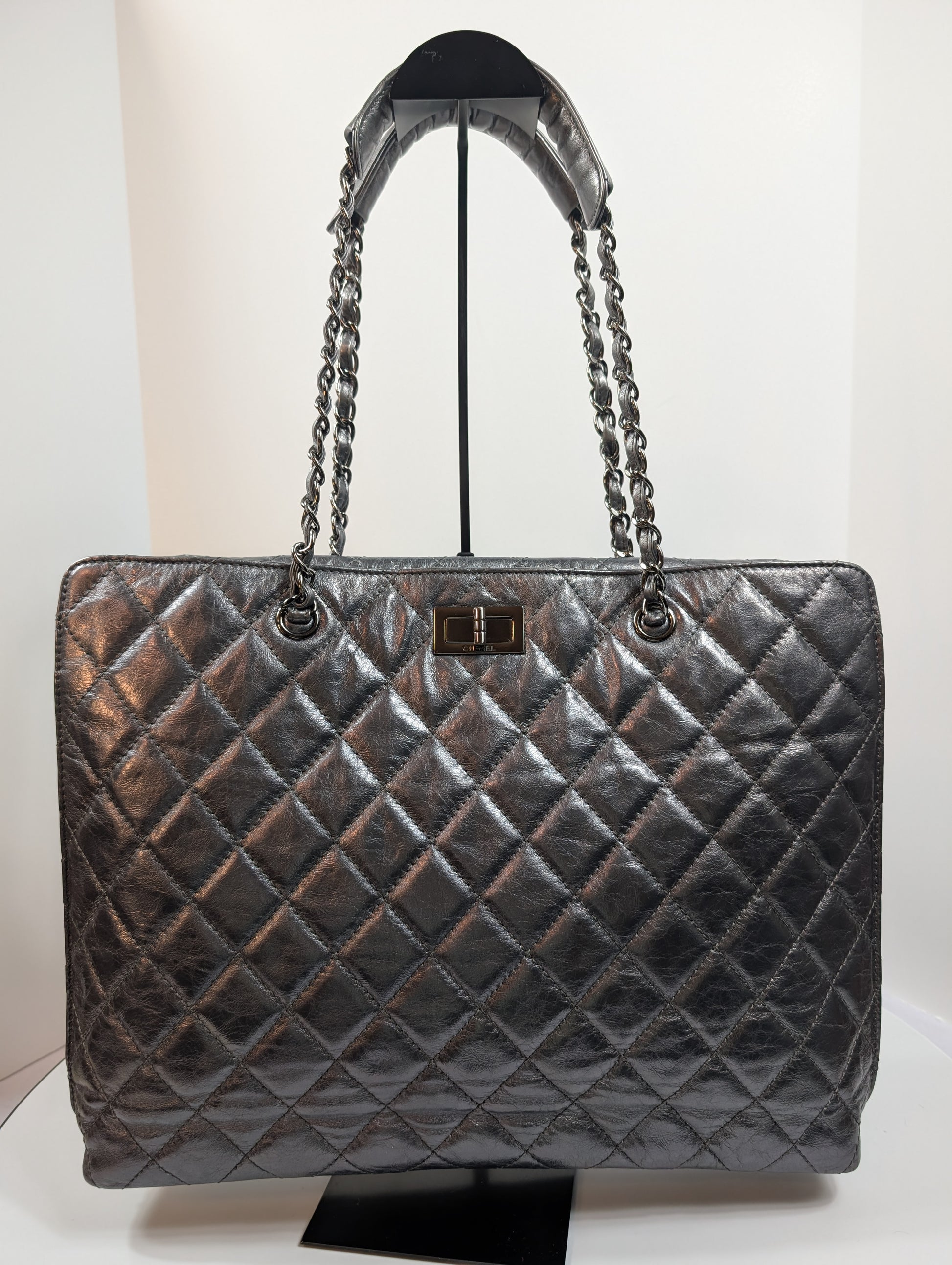 Chanel Reissue 2.55 Dark Grey/Anthracite Shopping Tote in Aged Calfskin
